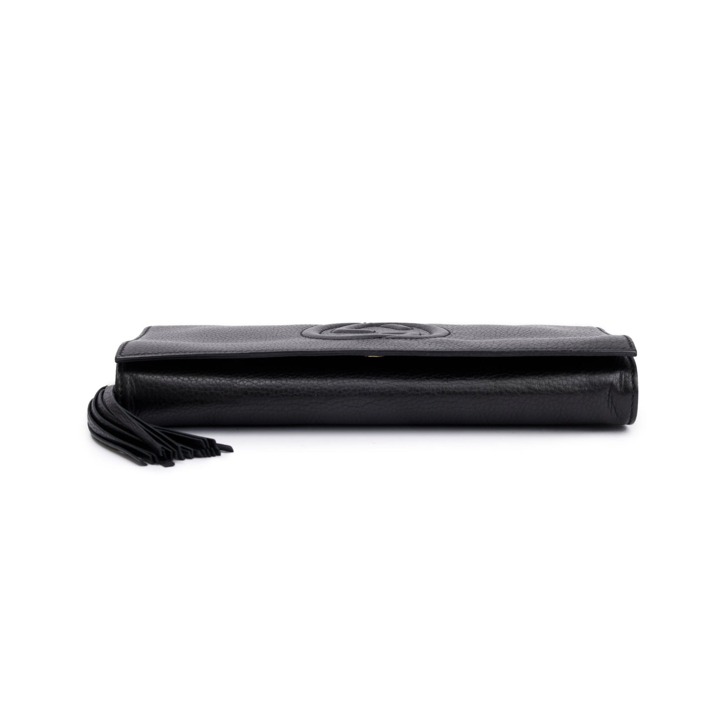 Gucci Black Leather Medium GG Soho Tassel Clutch Bag