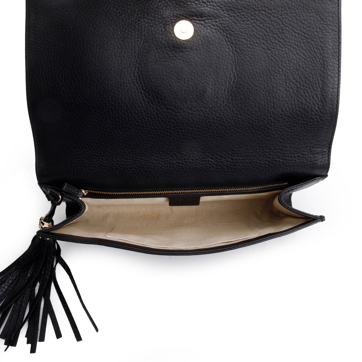 Gucci Black Leather Medium GG Soho Tassel Clutch Bag