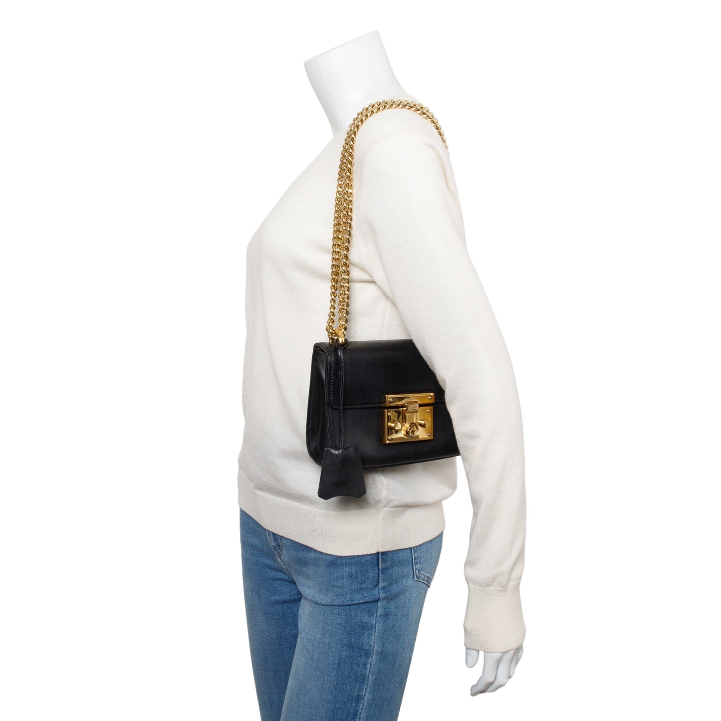 Gucci Black Leather Small Padlock Chain Shoulder Bag