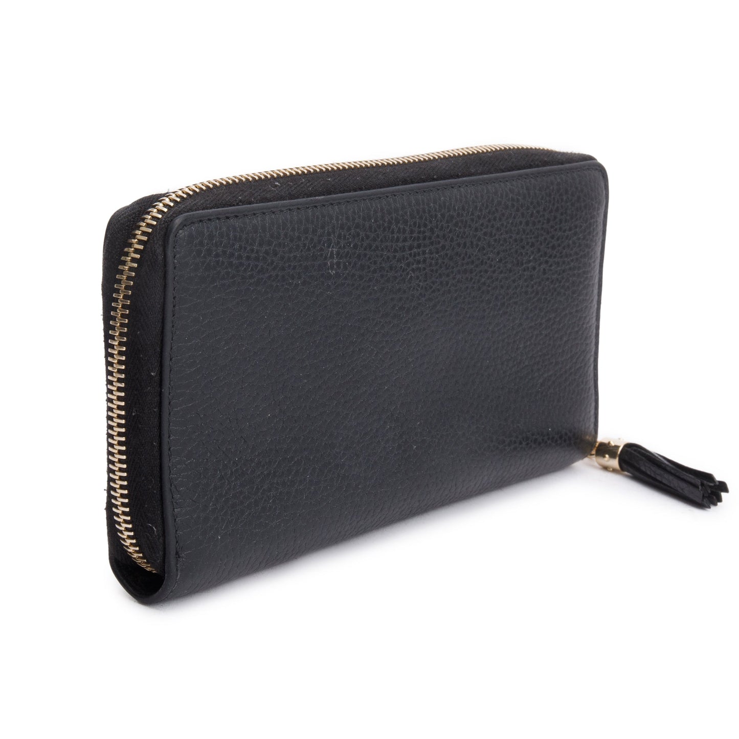 Gucci Black Leather Soho GG Logo Continental Zip Around Wallet