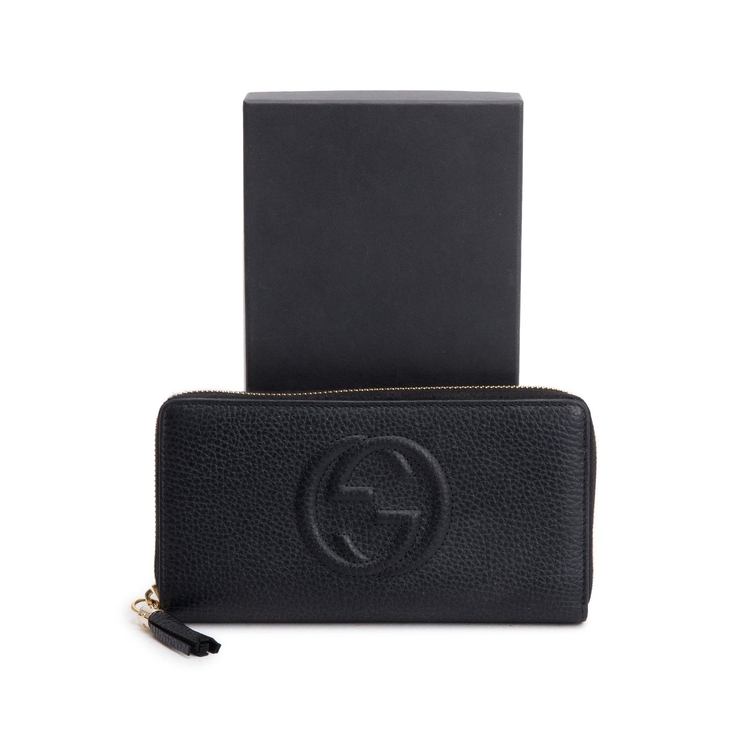Gucci Black Leather Soho GG Logo Continental Zip Around Wallet