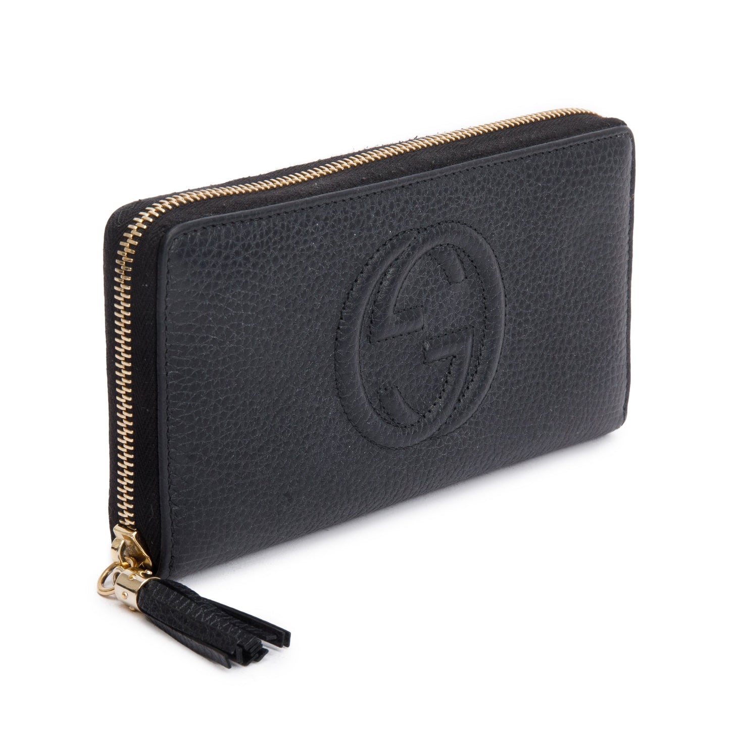 Gucci Black Leather Soho GG Logo Continental Zip Around Wallet