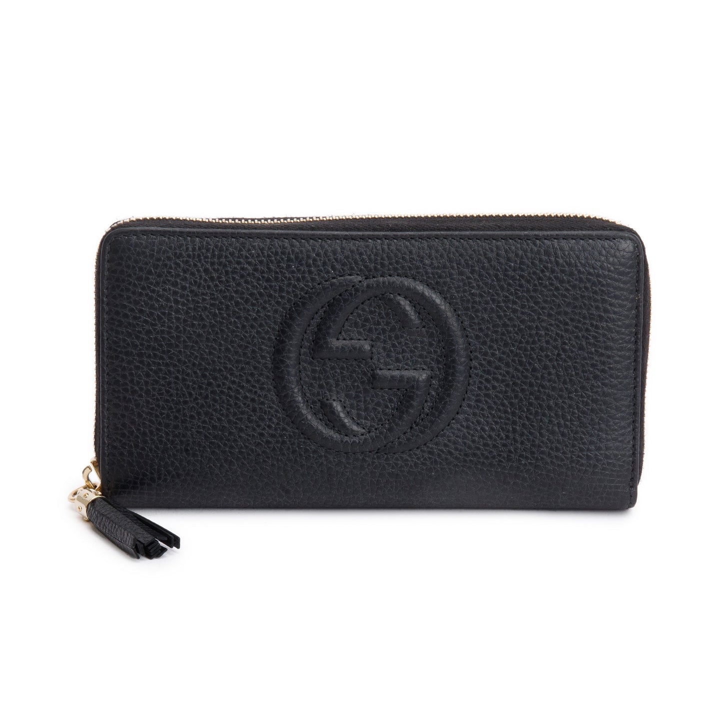 Gucci Black Leather Soho GG Logo Continental Zip Around Wallet