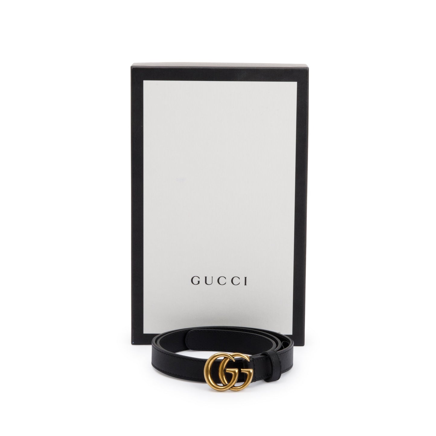 Gucci Black Leather Thin Belt with Double G Buckle, 75 30