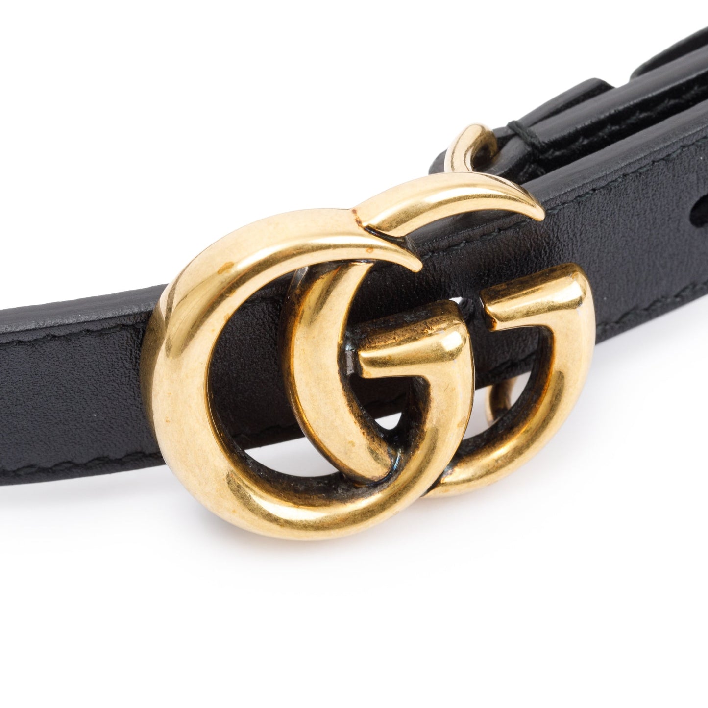 Gucci Black Leather Thin Belt with Double G Buckle, 75 30