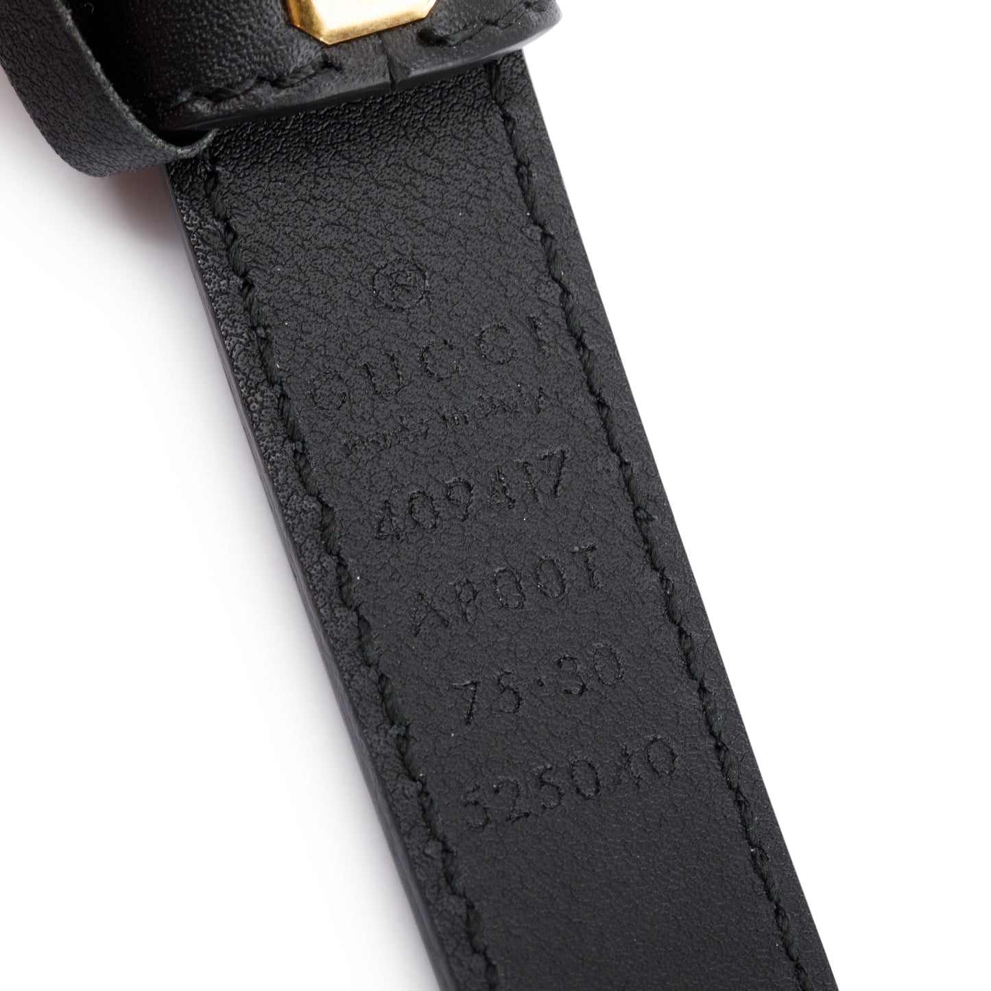 Gucci Black Leather Thin Belt with Double G Buckle, 75 30