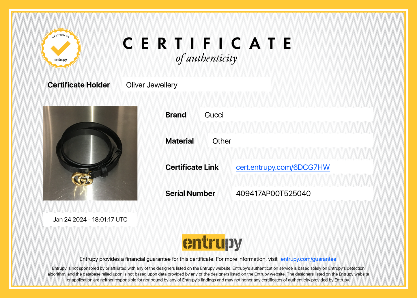 Gucci Black Leather Thin Belt with Double G Buckle, 75 30