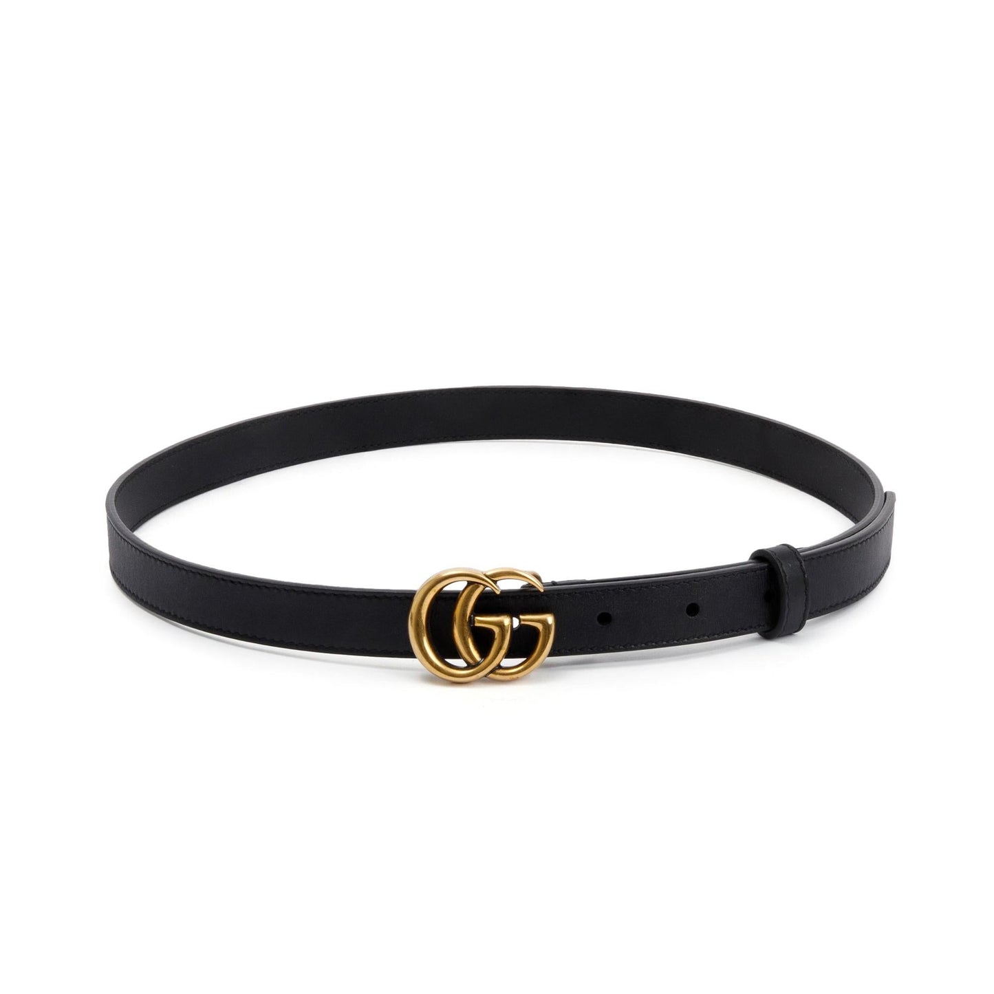 Gucci Black Leather Thin Belt with Double G Buckle, 75 30
