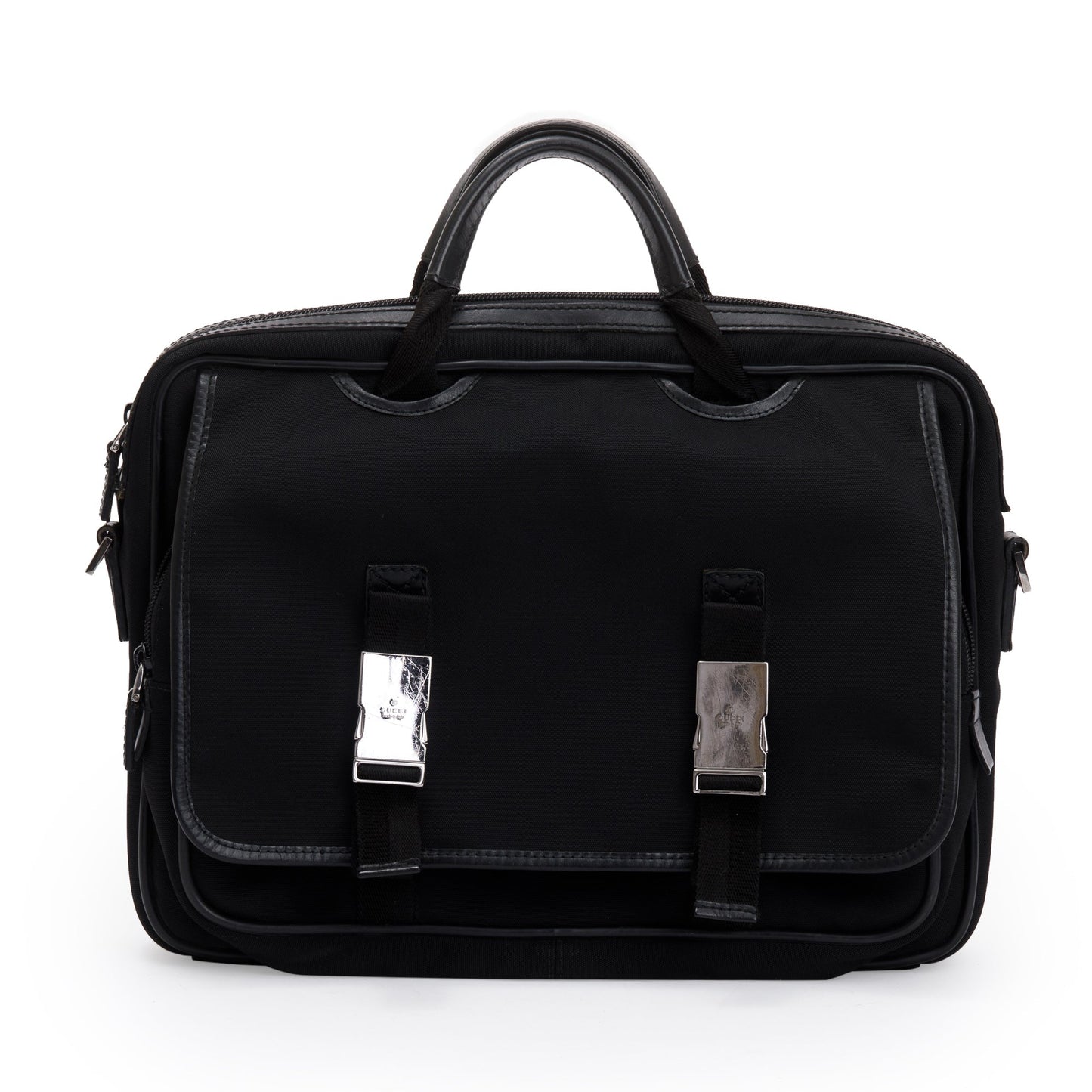 Gucci Black Leather Trimmed Canvas Briefcase