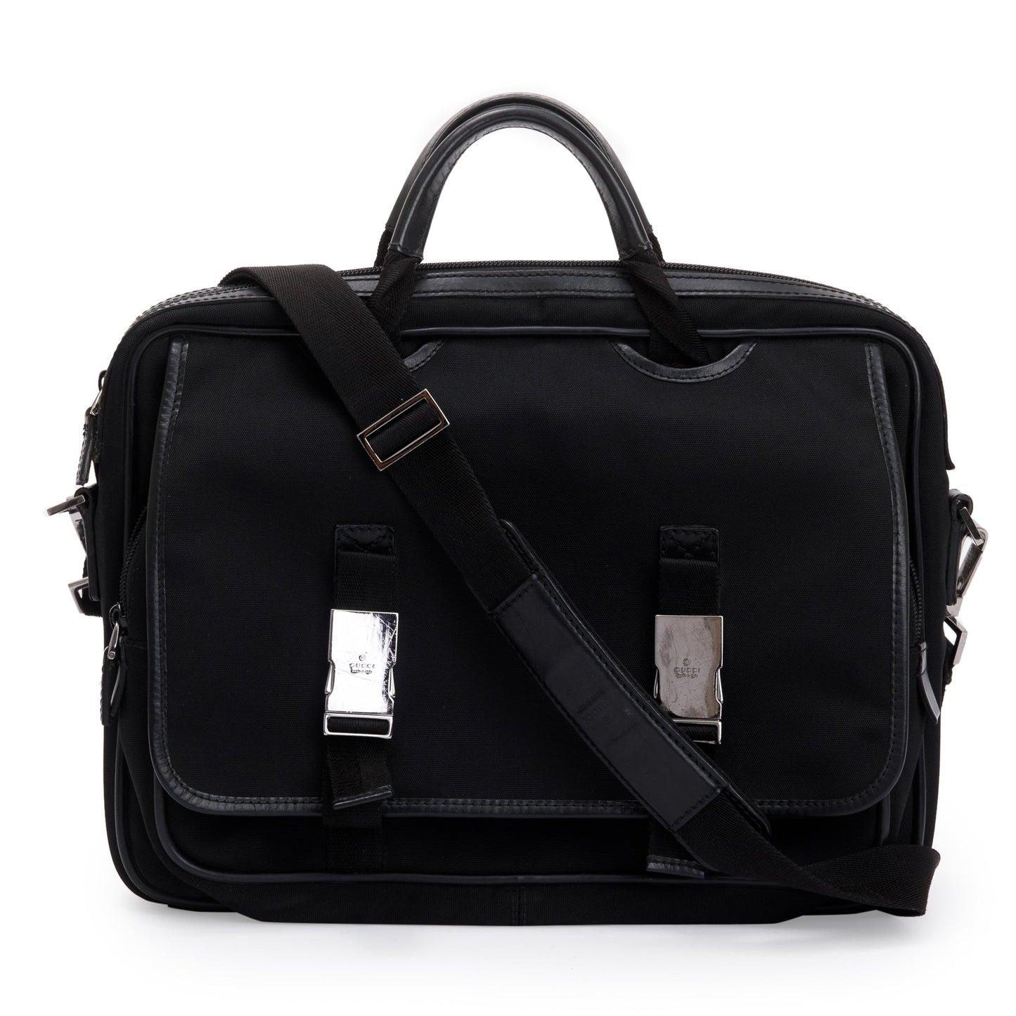Gucci Black Leather Trimmed Canvas Briefcase