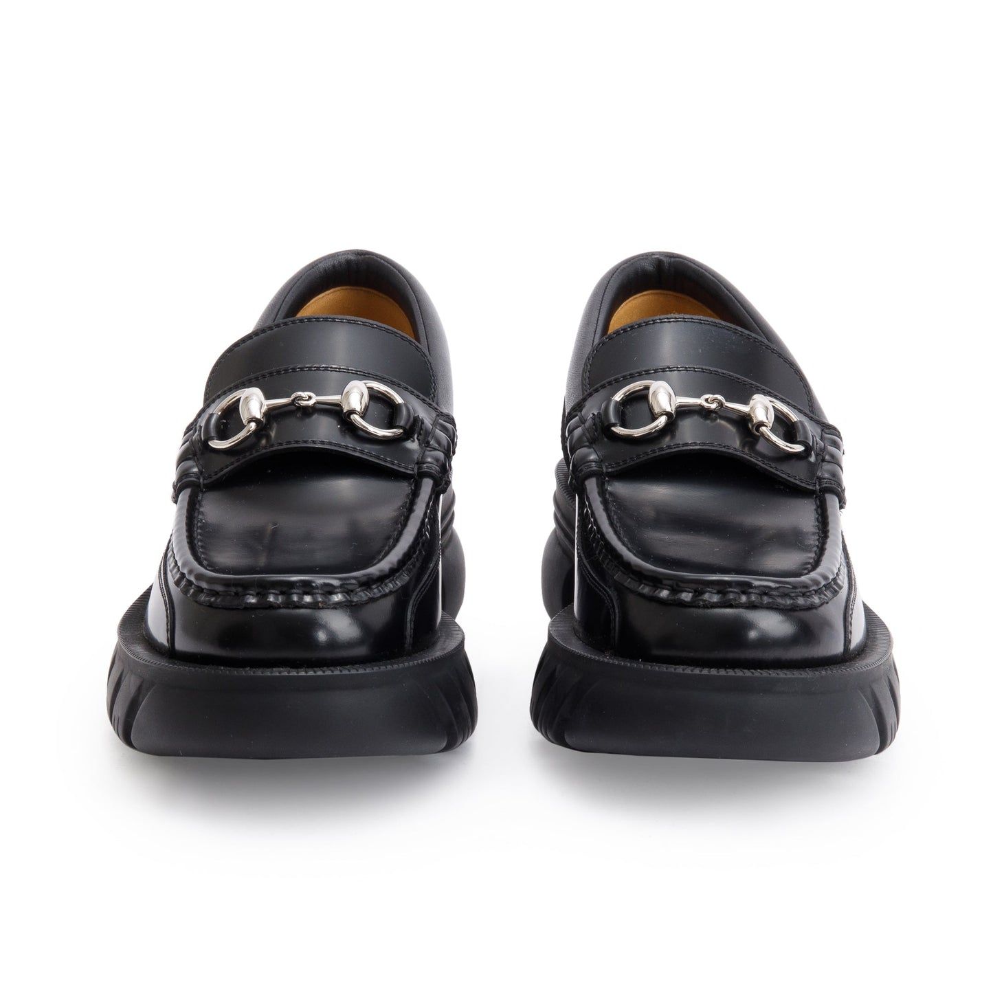 Gucci Black Magnum Calfskin Leather Horsebit Accent Samoa Platform Chunky Loafers, Size 5.5