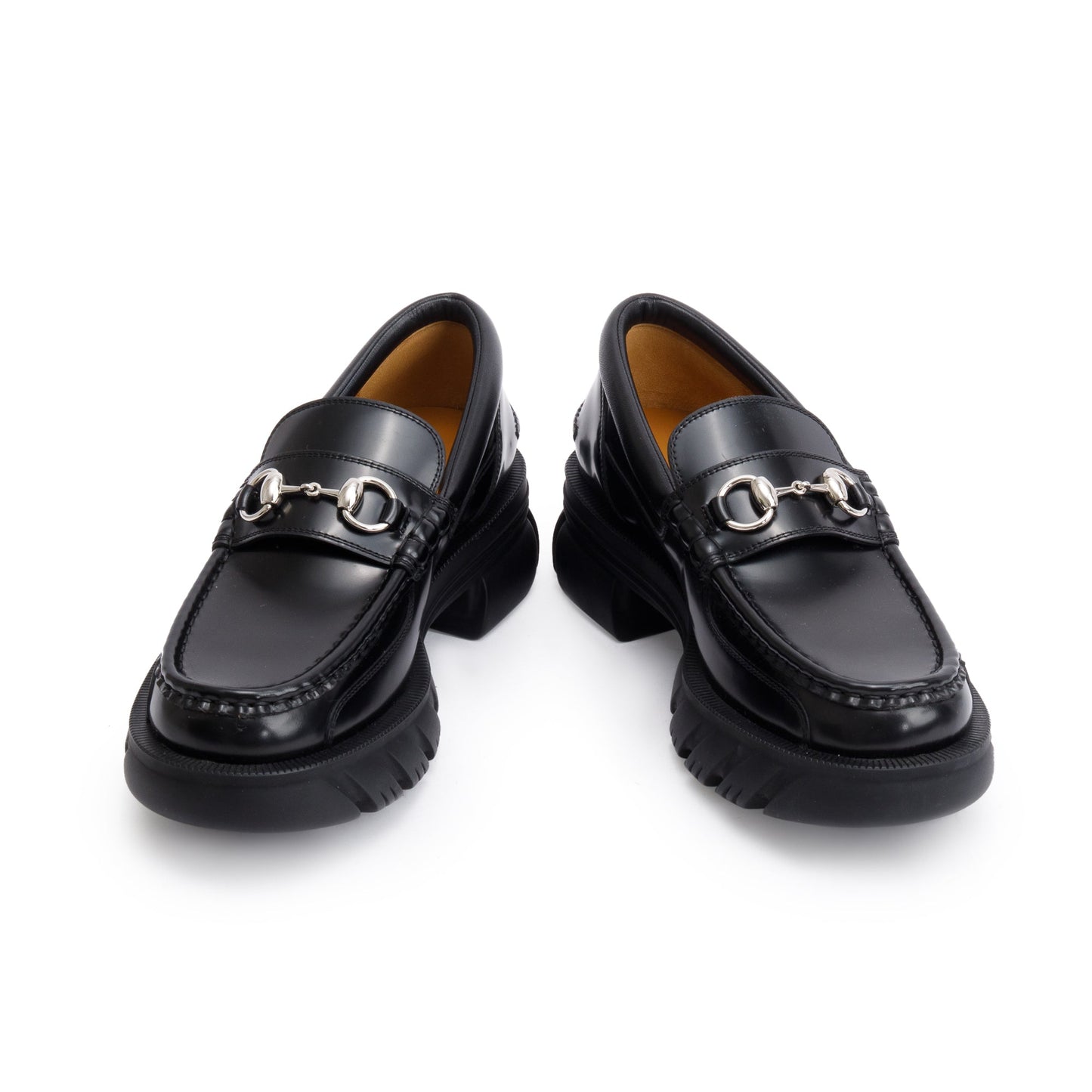 Gucci Black Magnum Calfskin Leather Horsebit Accent Samoa Platform Chunky Loafers, Size 5.5
