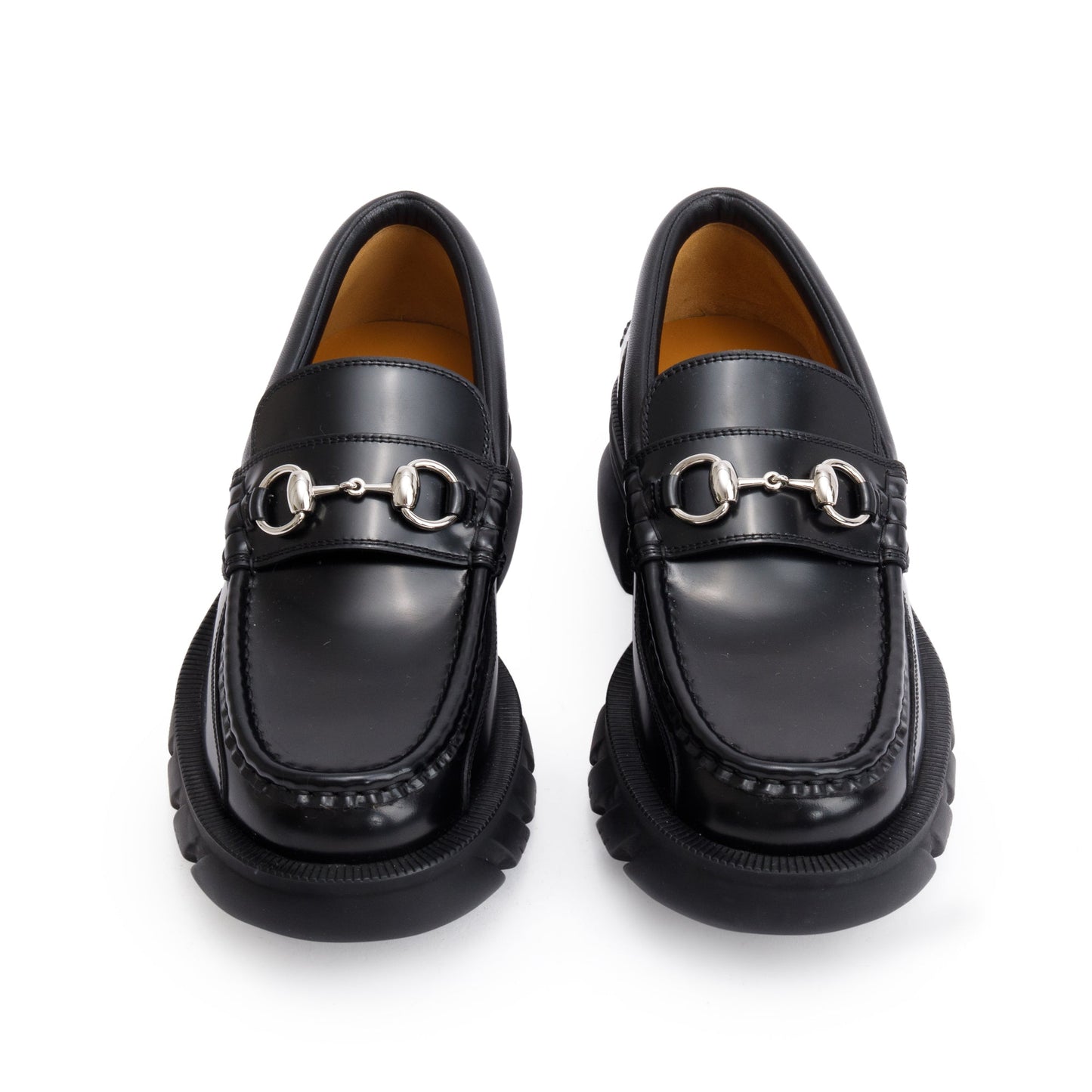 Gucci Black Magnum Calfskin Leather Horsebit Accent Samoa Platform Chunky Loafers, Size 5.5