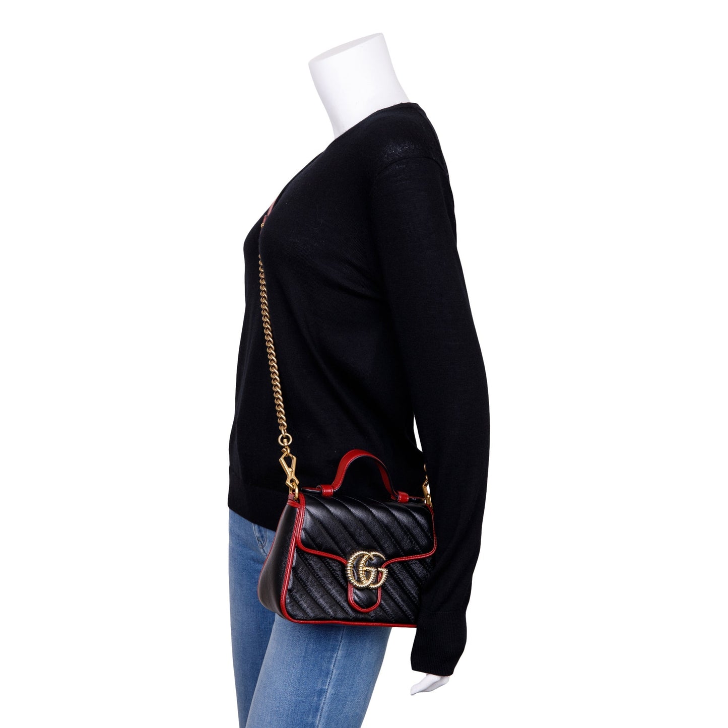 Gucci Black Matelasse Diagonal Mini Torchon GG Marmont Top Handle Bag