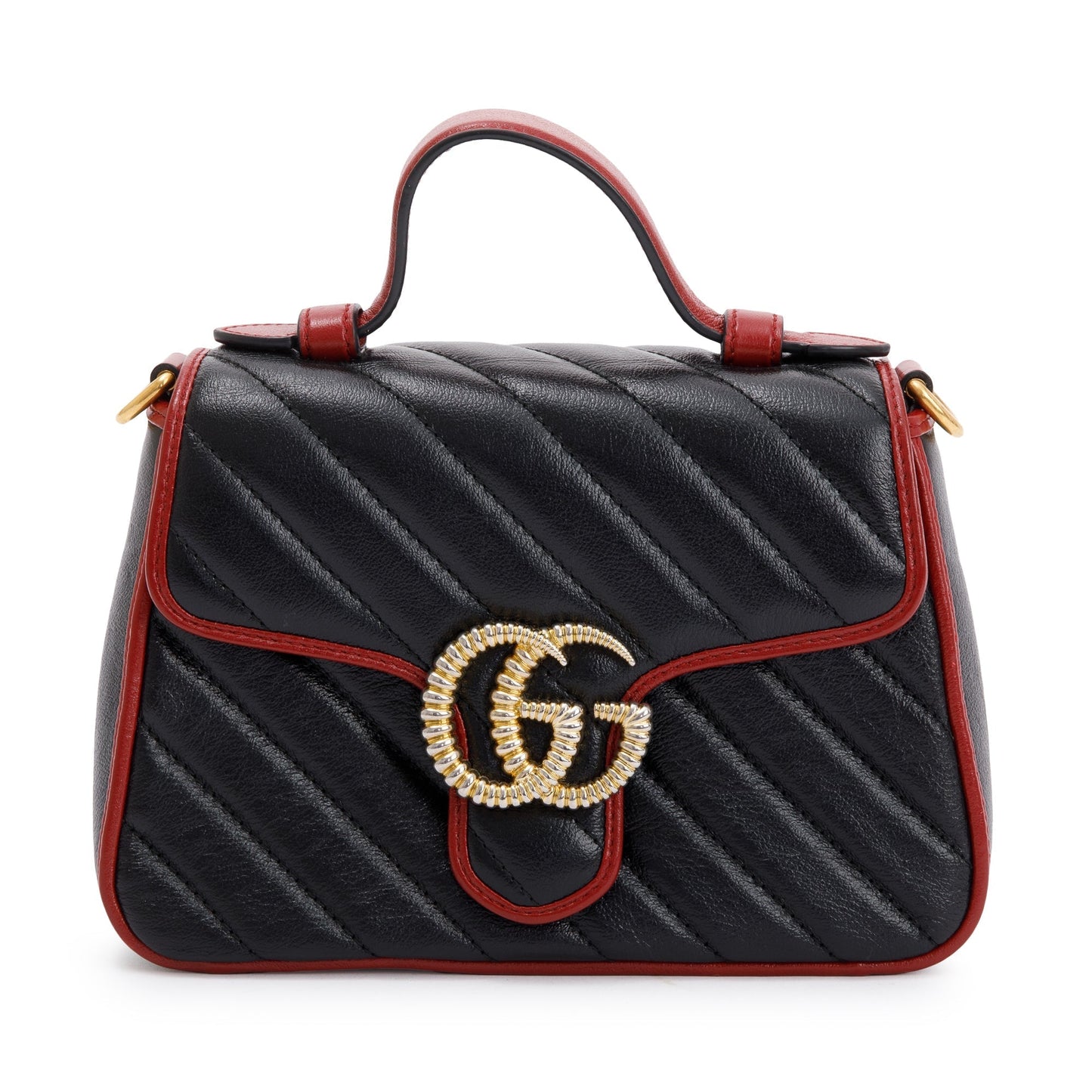 Gucci Black Matelasse Diagonal Mini Torchon GG Marmont Top Handle Bag