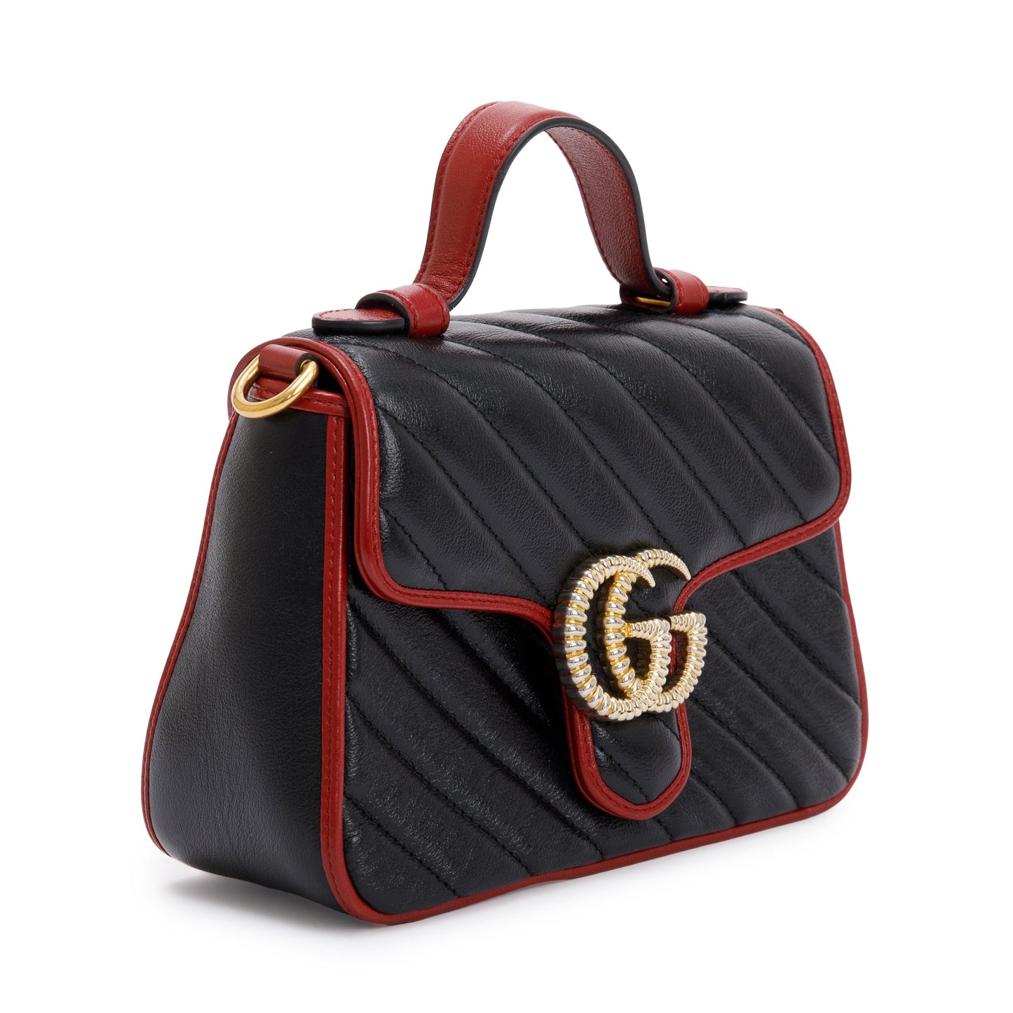Gucci Black Matelasse Diagonal Mini Torchon GG Marmont Top Handle Bag