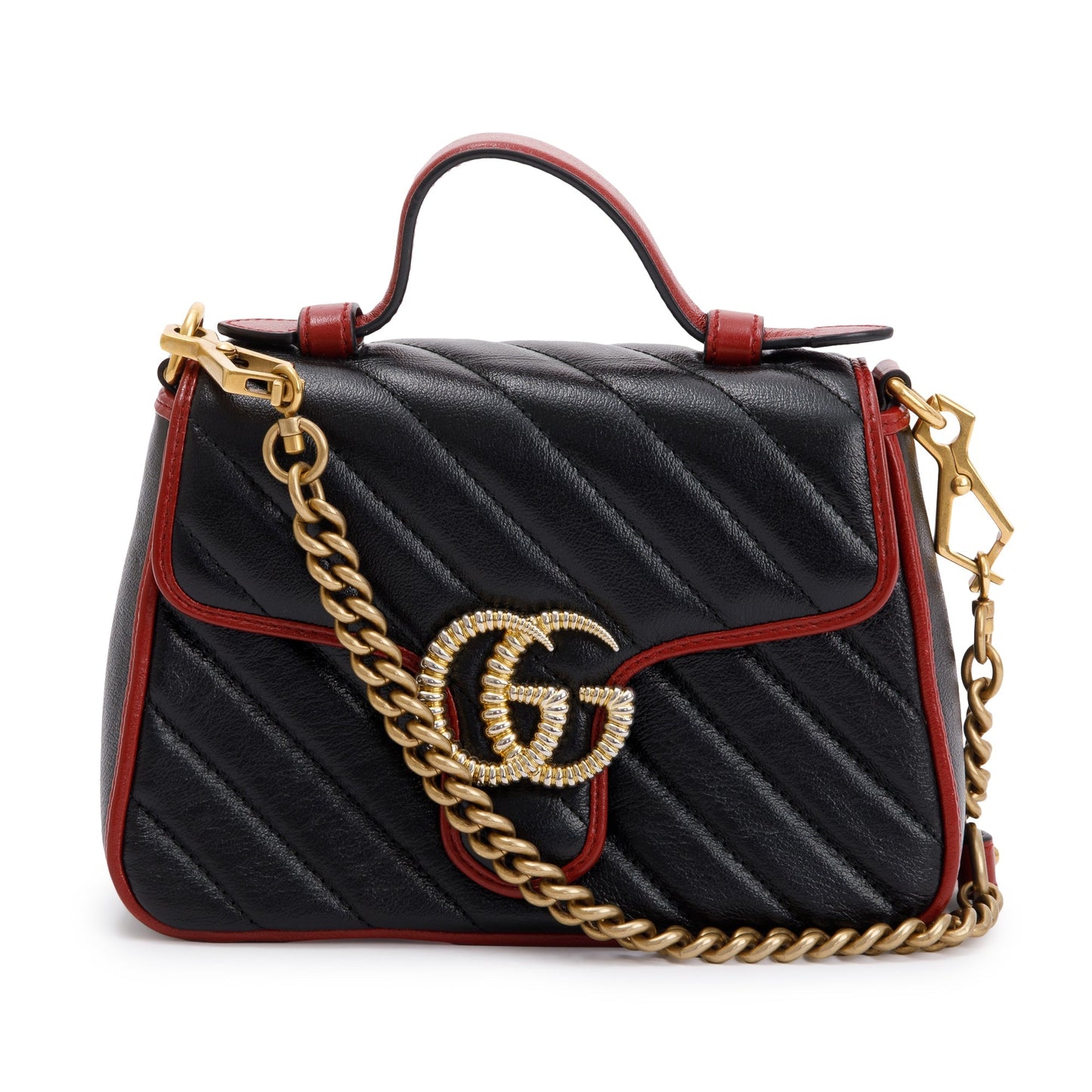 Gucci Black Matelasse Diagonal Mini Torchon GG Marmont Top Handle Bag