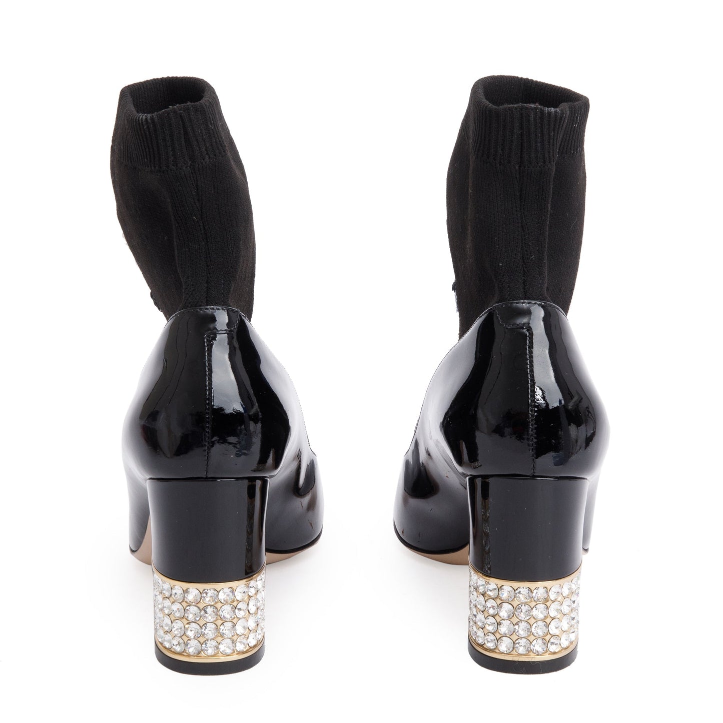 Gucci Black Patent Leather Crystal Sock Boots, Size 38