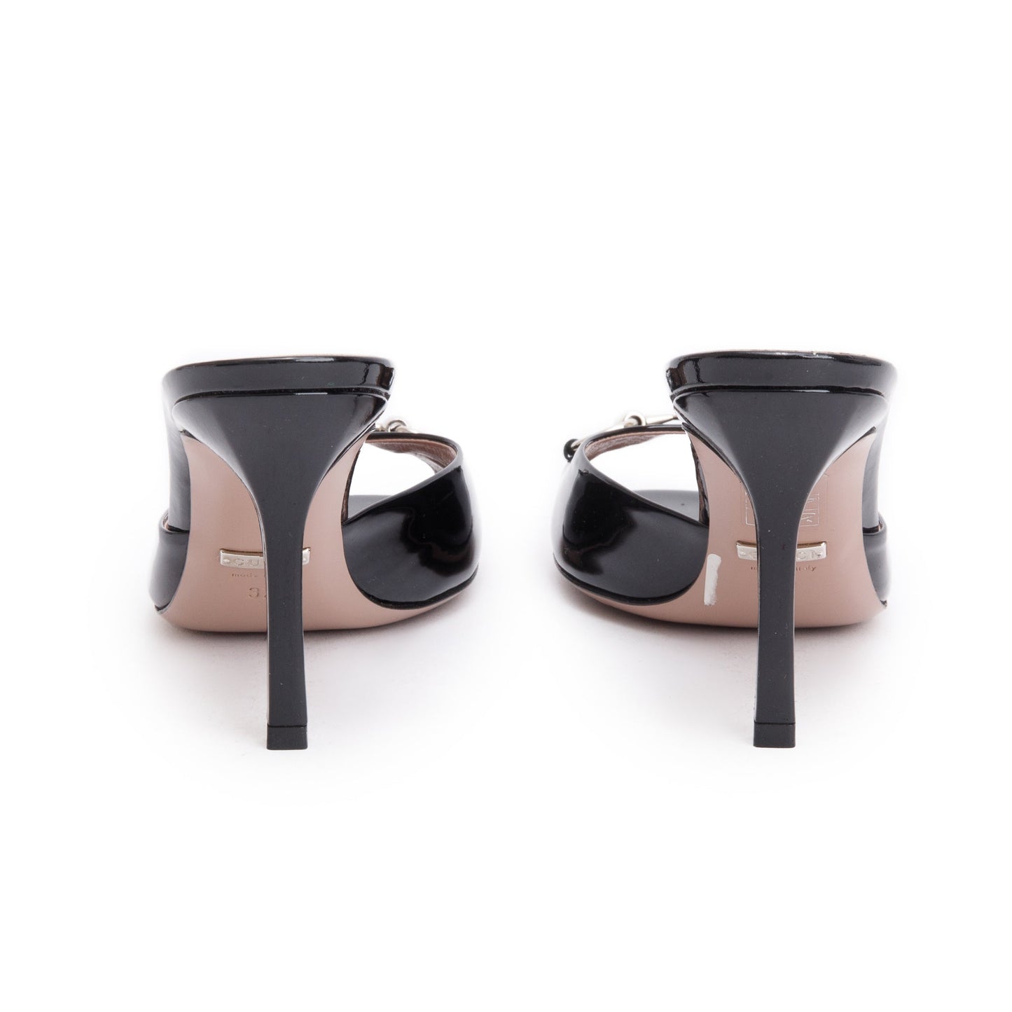 Gucci Black Patent Leather Horsebit Peep-Toe Sandals, Size 37