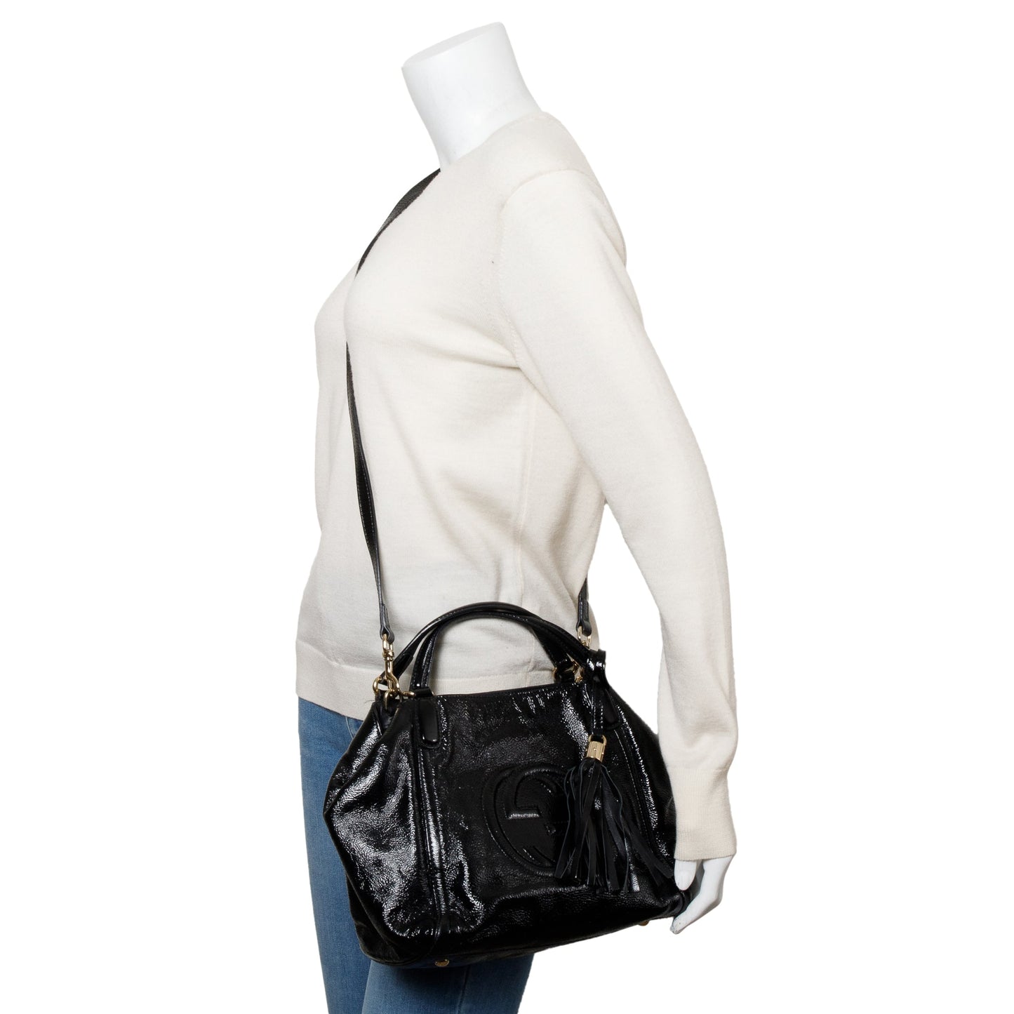 Gucci Black Patent Leather Small Convertible Soho Hobo Bag