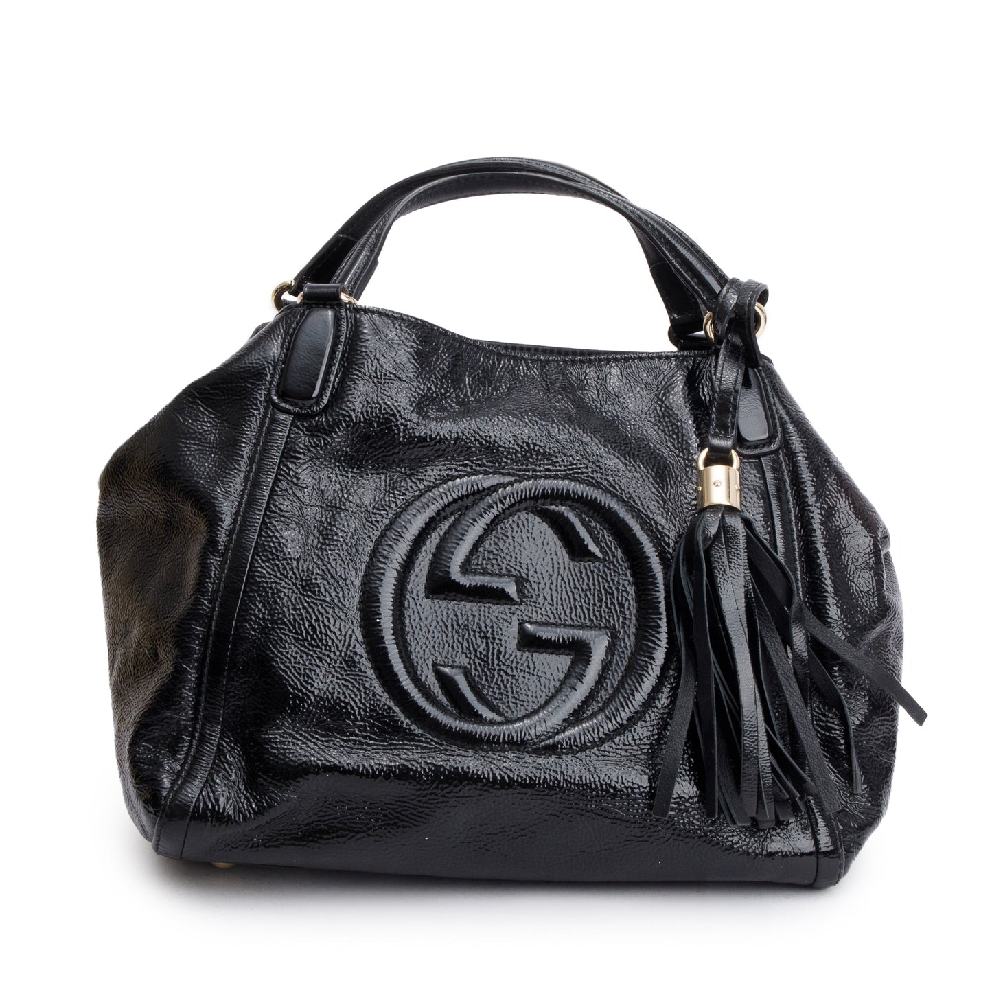 Gucci Black Patent Leather Small Convertible Soho Hobo Bag