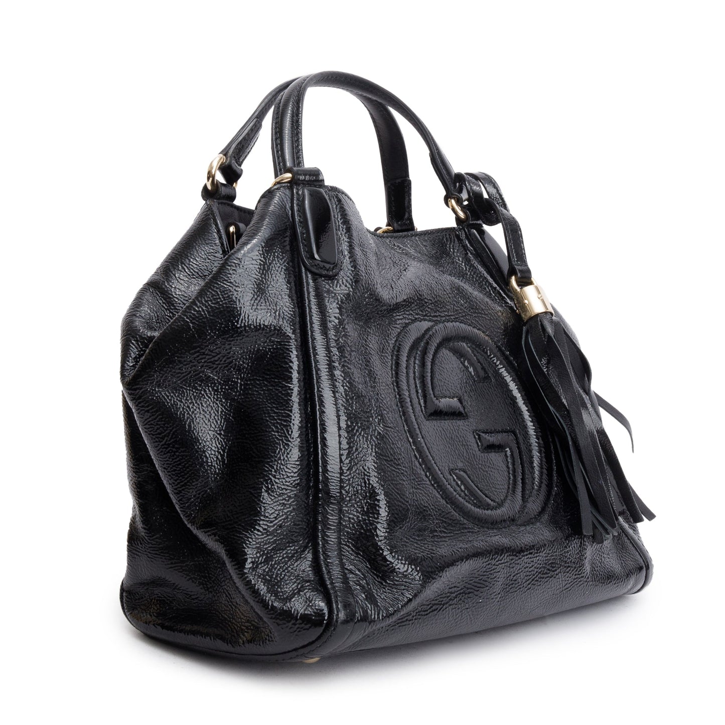 Gucci Black Patent Leather Small Convertible Soho Hobo Bag