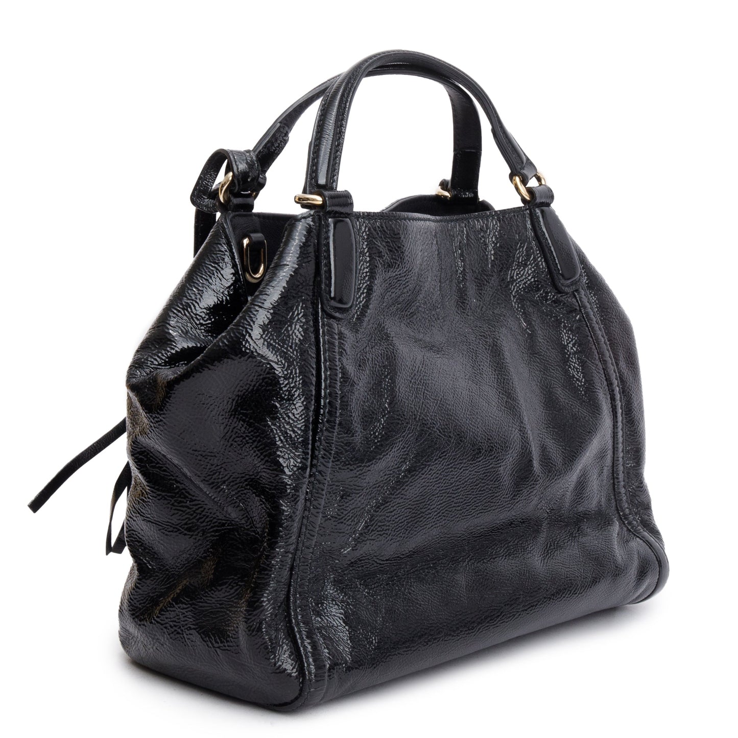 Gucci Black Patent Leather Small Convertible Soho Hobo Bag