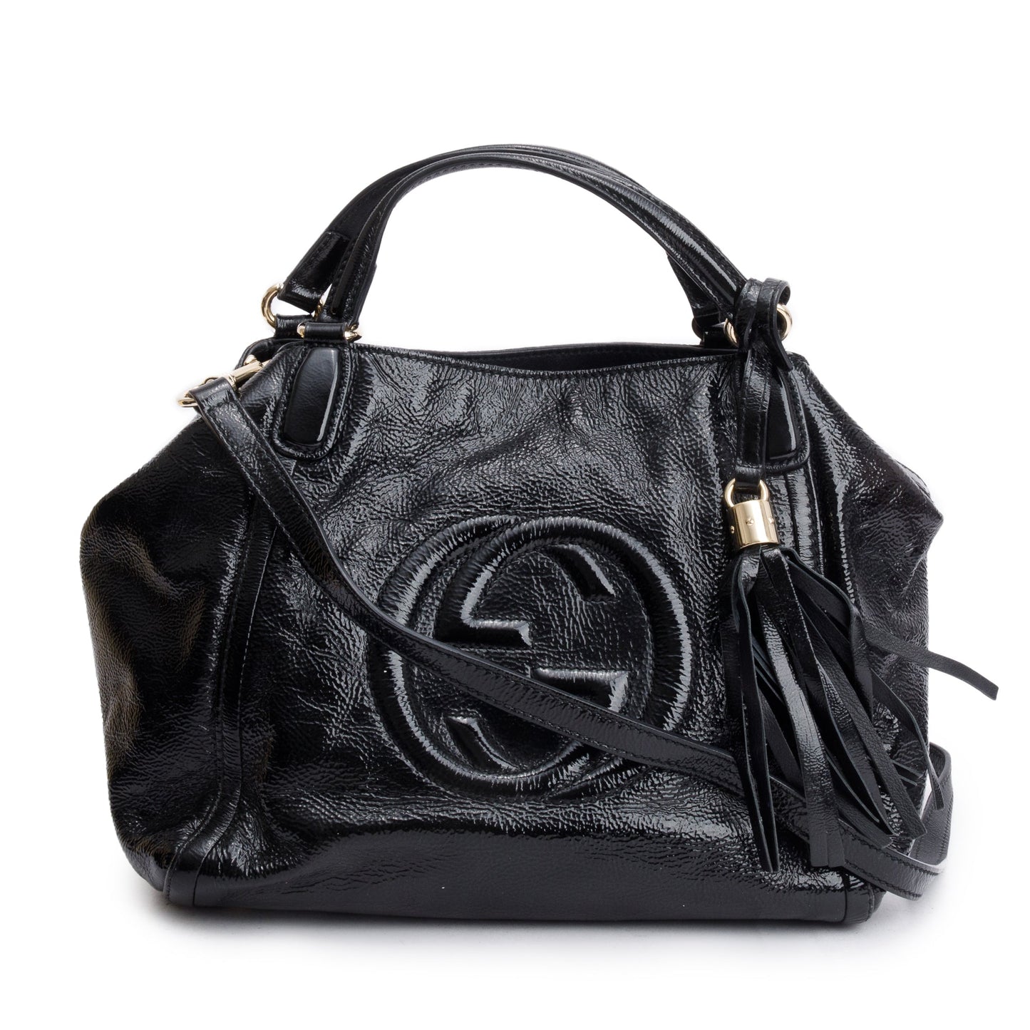Gucci Black Patent Leather Small Convertible Soho Hobo Bag