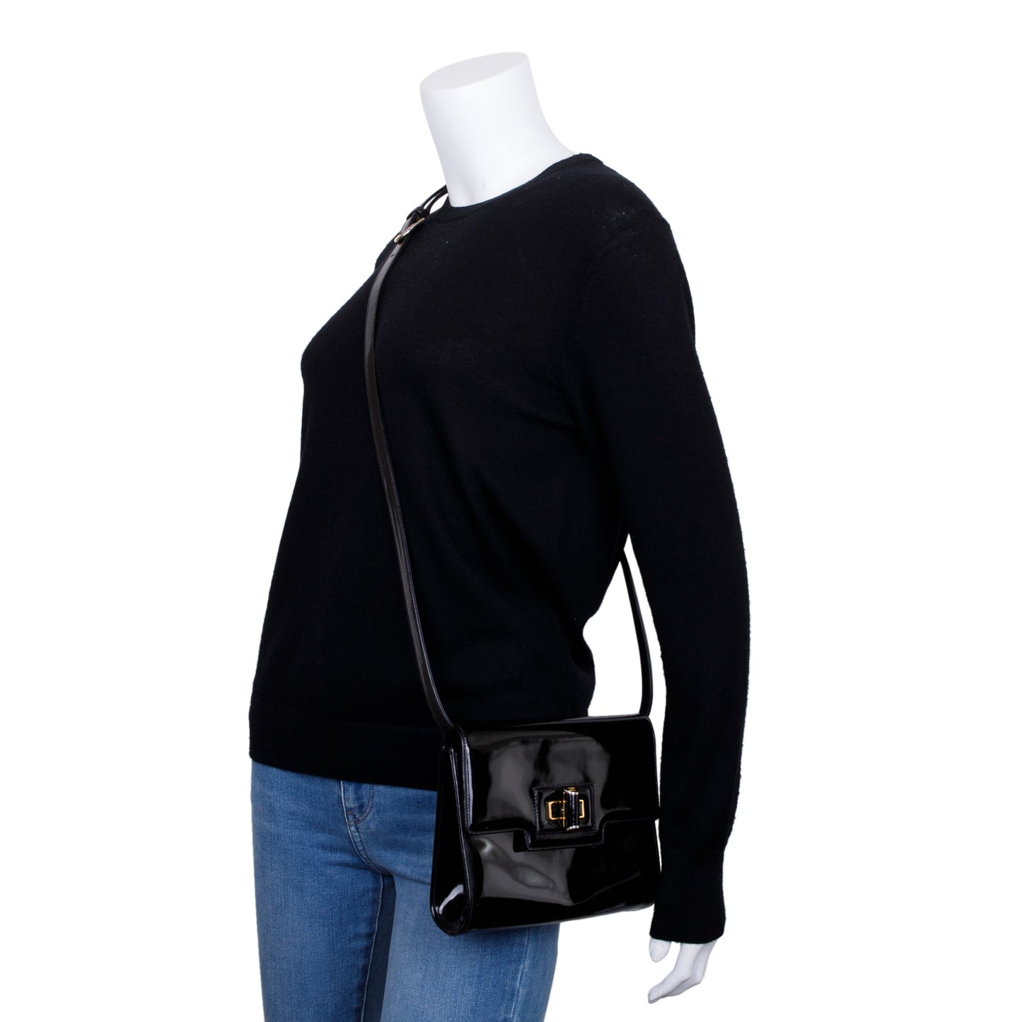 Gucci Black Patent Leather Vintage Crossbody Flap Bag