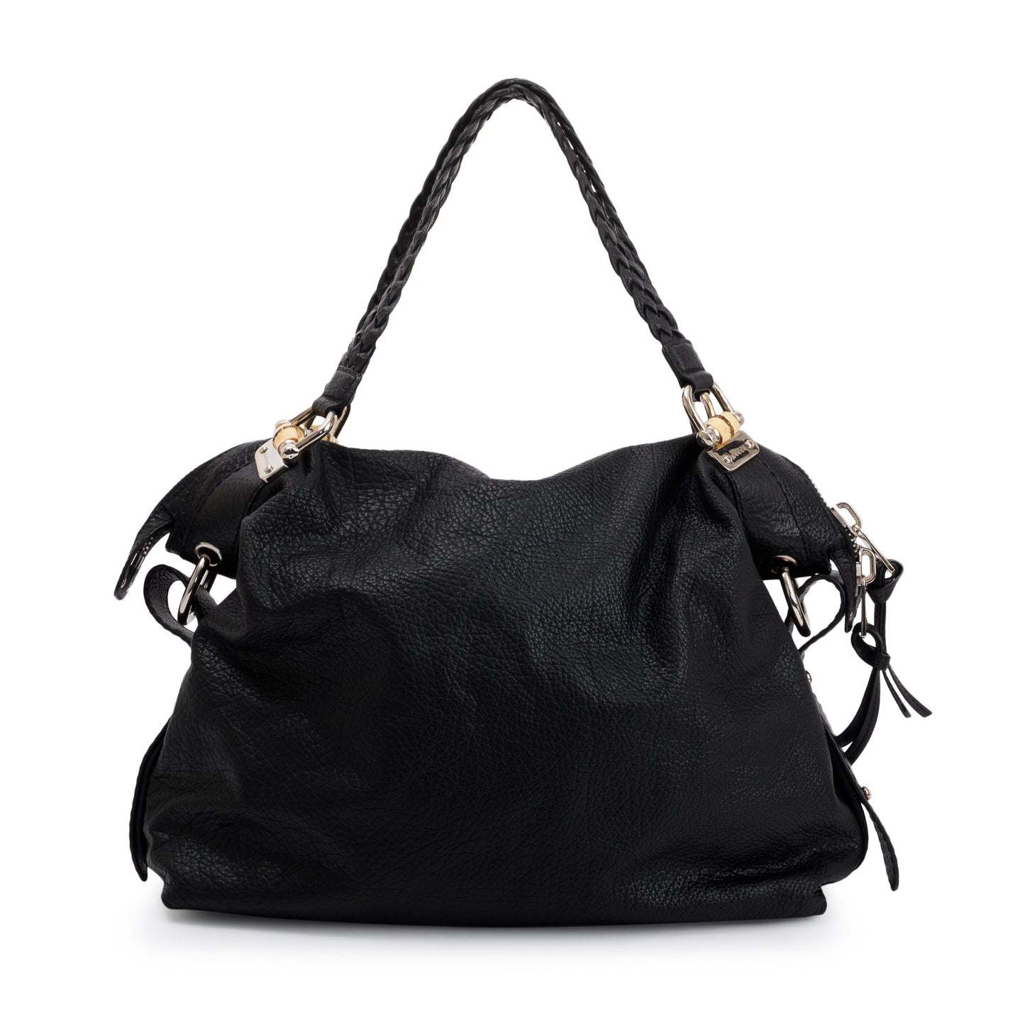 Gucci Black Pebbled Calfskin Leather Large Bamboo Bar Tote