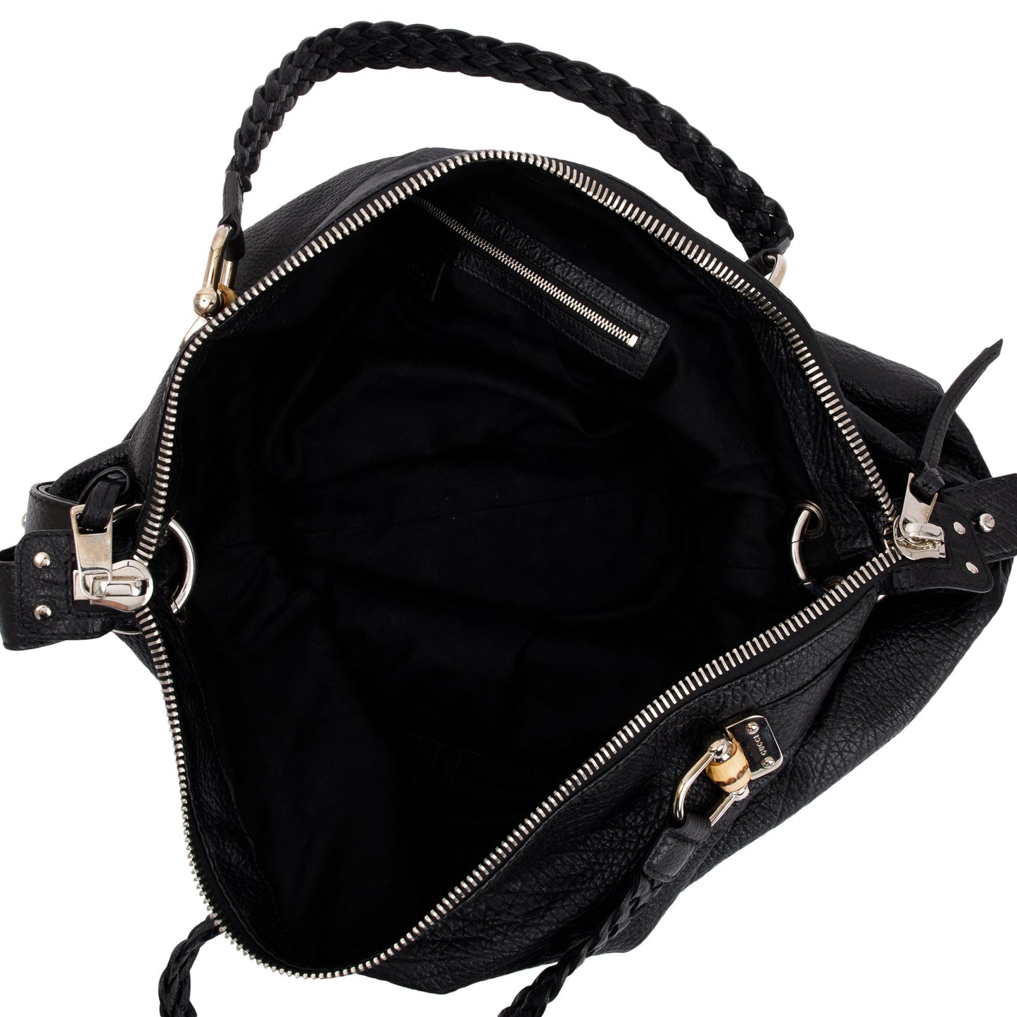 Gucci Black Pebbled Calfskin Leather Large Bamboo Bar Tote