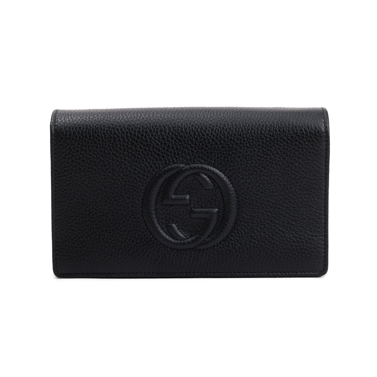 Gucci Black Pebbled Calfskin Soho Wallet On Chain