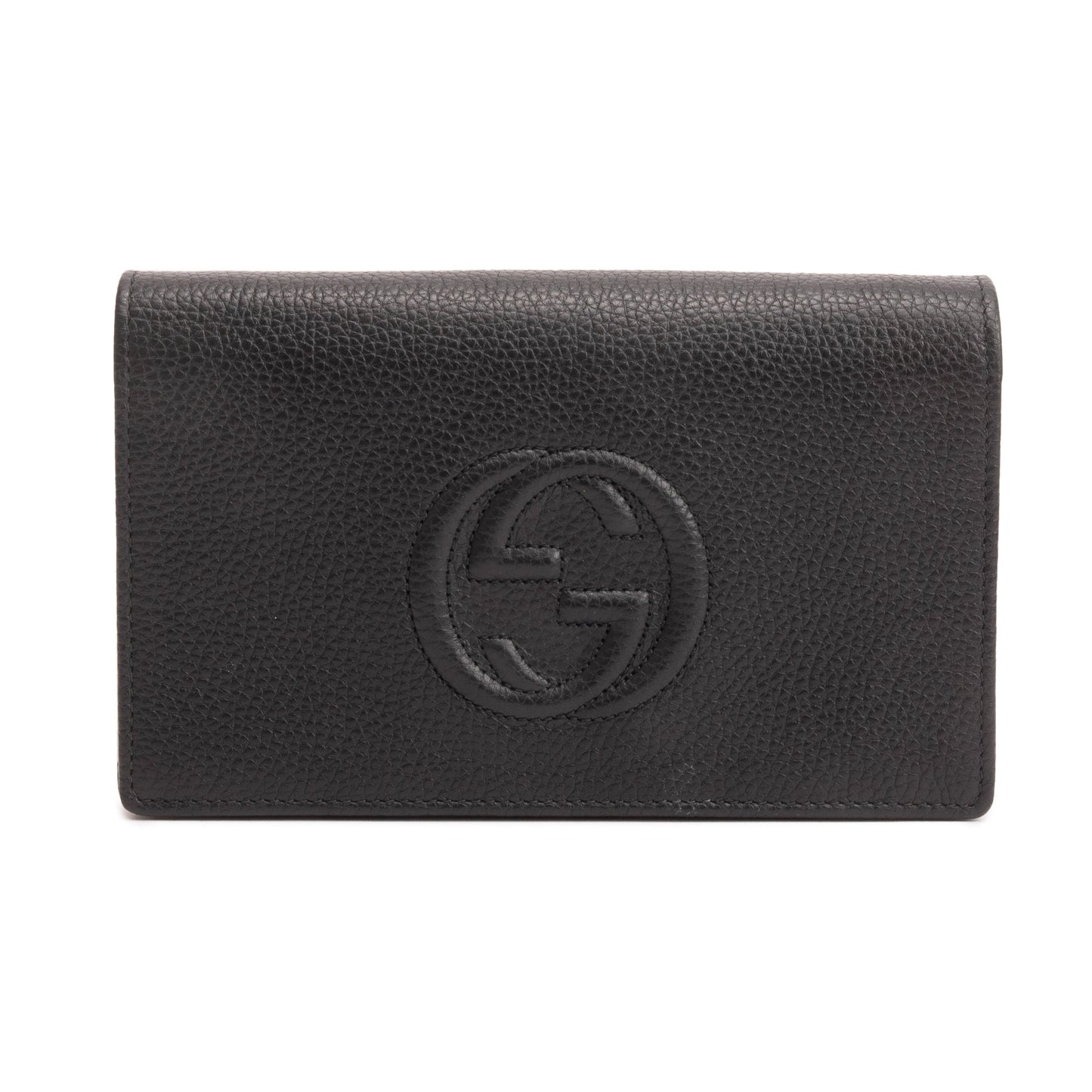Gucci Black Pebbled Calfskin Soho Wallet On Chain