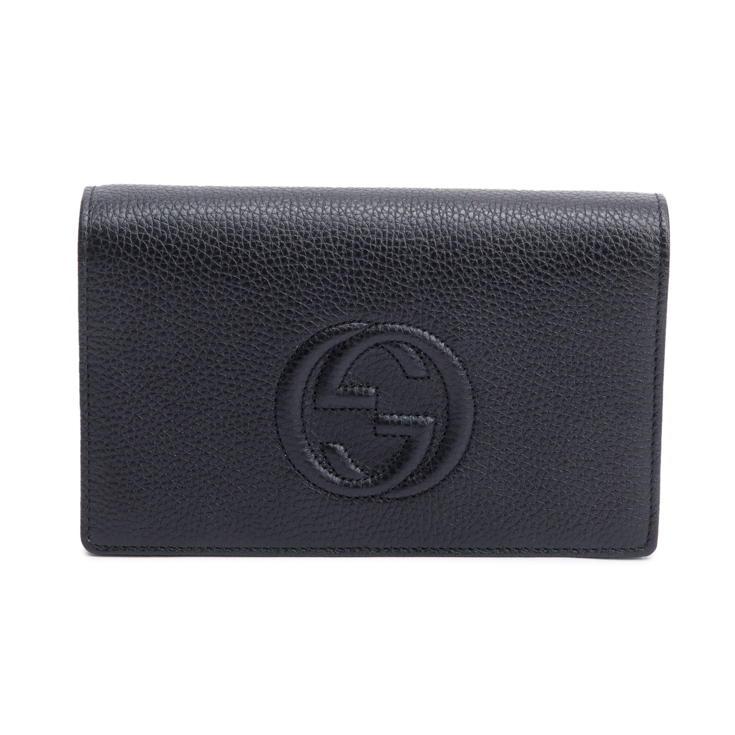 Gucci Black Pebbled Calfskin Soho Wallet On Chain