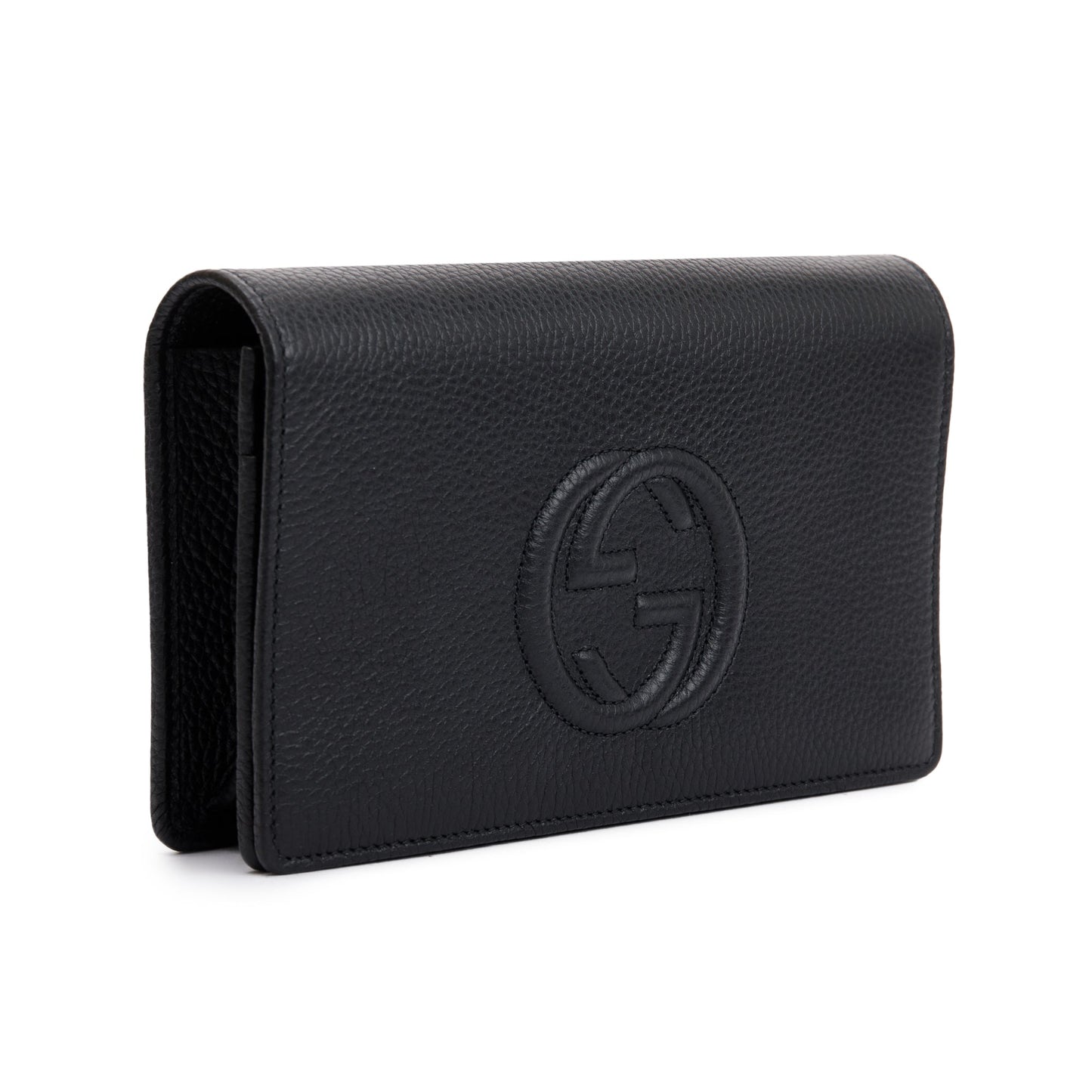 Gucci Black Pebbled Calfskin Soho Wallet On Chain
