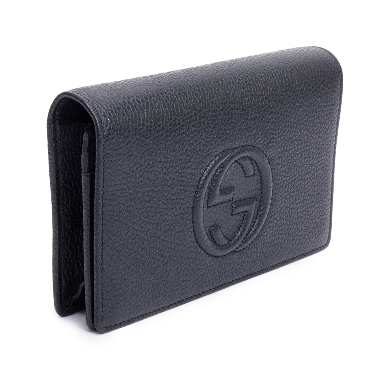 Gucci Black Pebbled Calfskin Soho Wallet On Chain