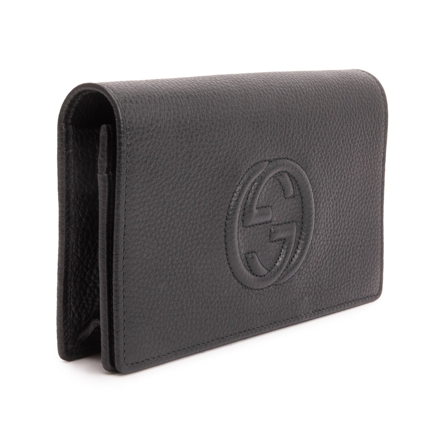 Gucci Black Pebbled Calfskin Soho Wallet On Chain