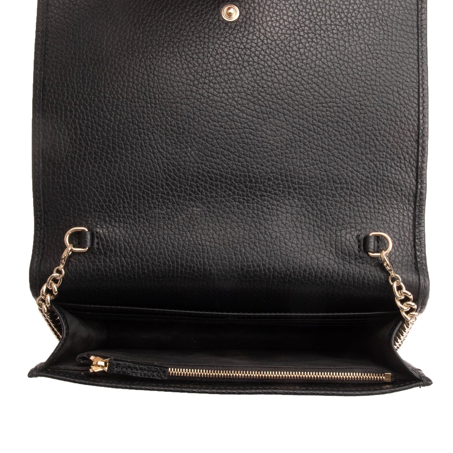 Gucci Black Pebbled Calfskin Soho Wallet On Chain