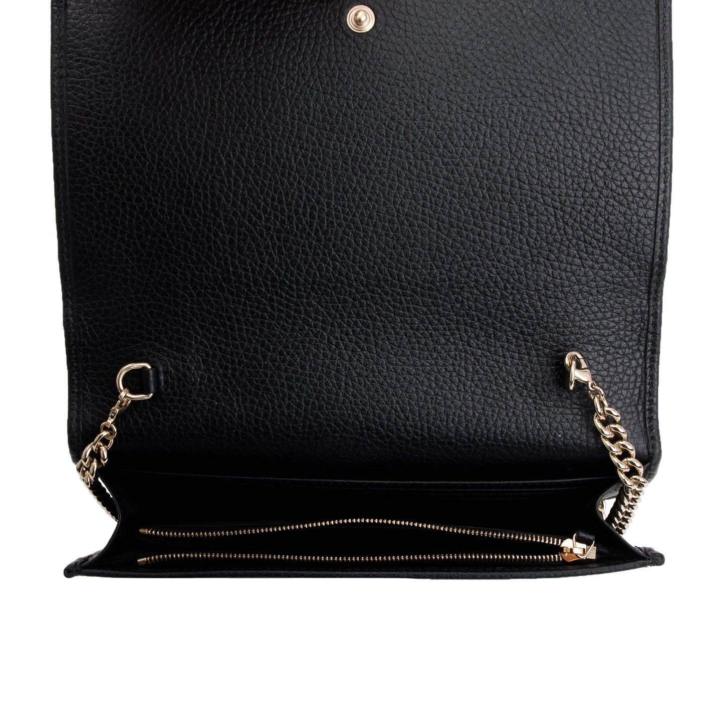 Gucci Black Pebbled Calfskin Soho Wallet On Chain