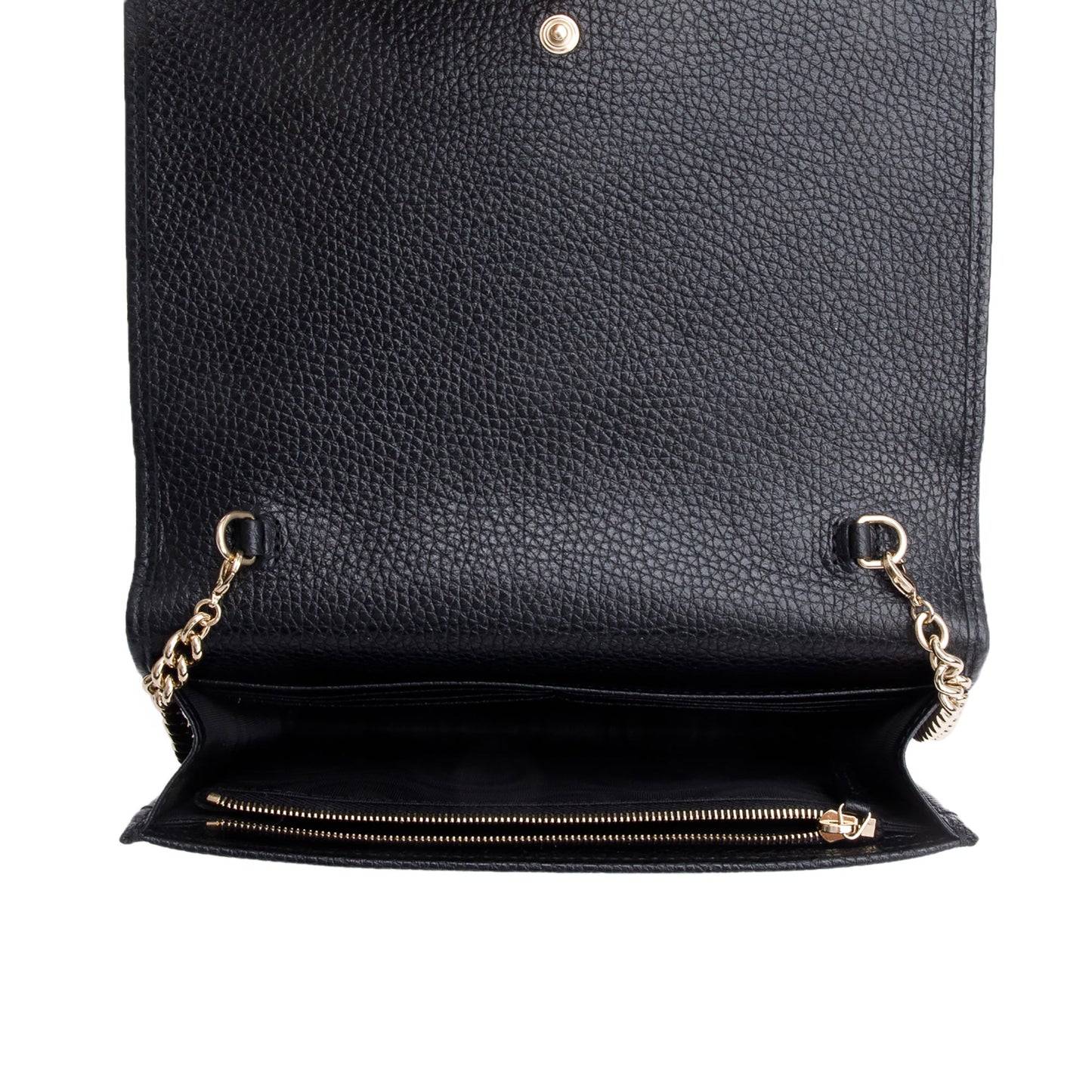 Gucci Black Pebbled Calfskin Soho Wallet On Chain