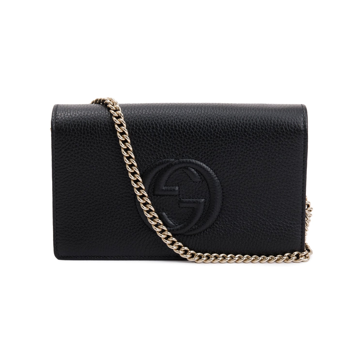 Gucci Black Pebbled Calfskin Soho Wallet On Chain
