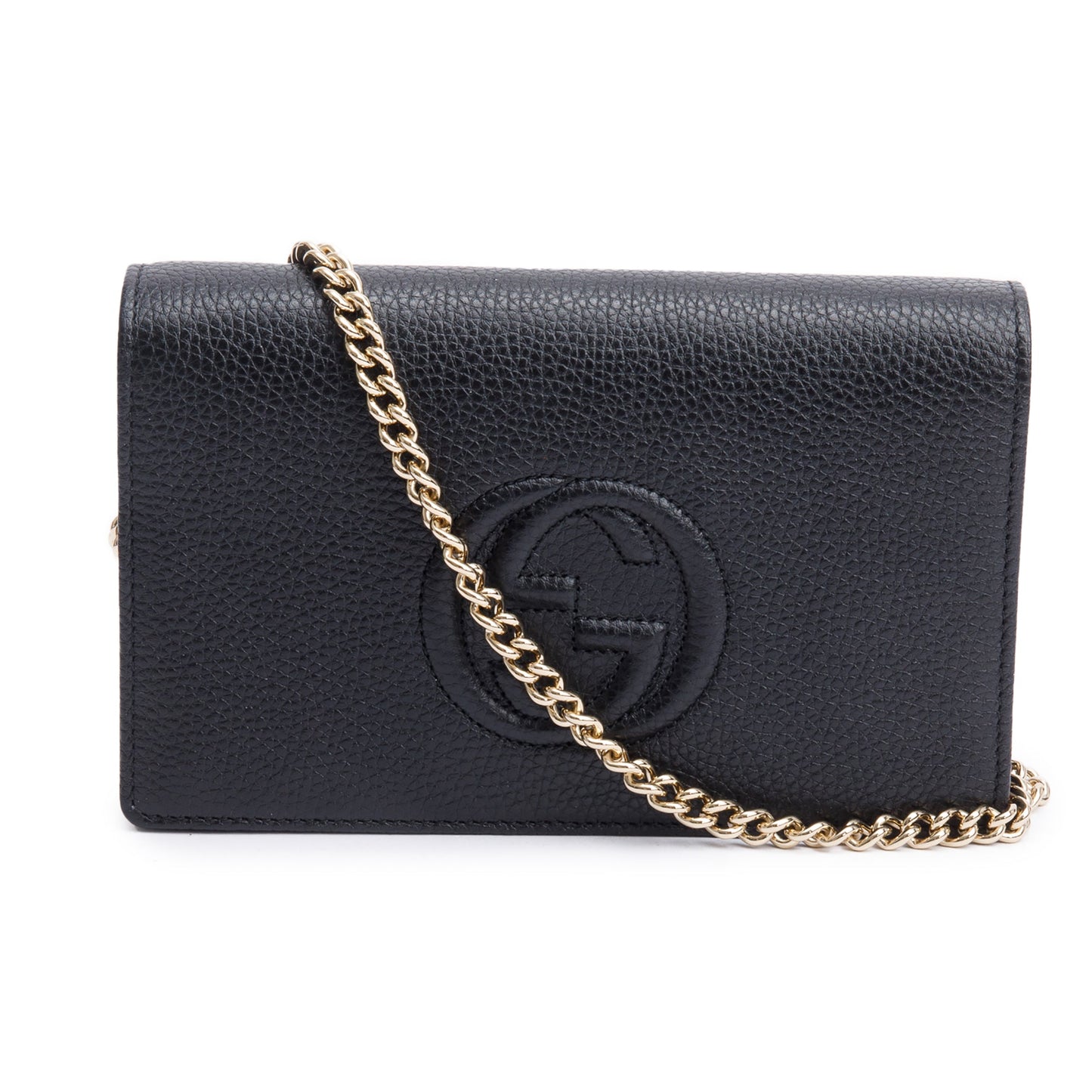 Gucci Black Pebbled Calfskin Soho Wallet On Chain