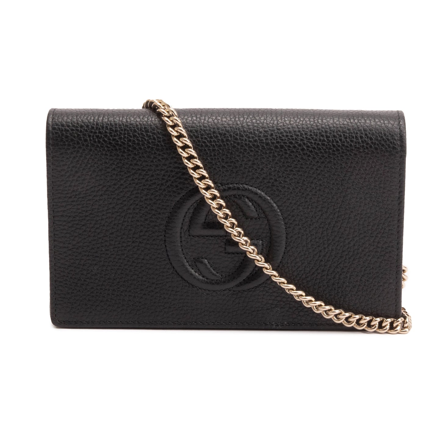 Gucci Black Pebbled Calfskin Soho Wallet On Chain
