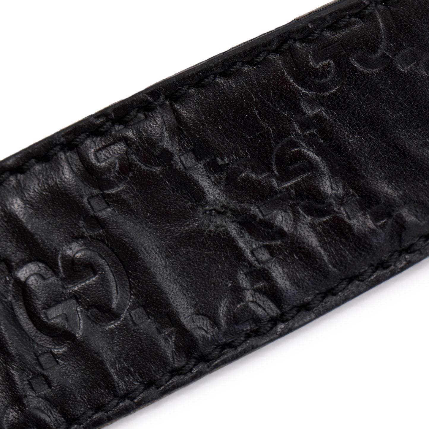 Gucci Black Signature Leather Belt with Double G Buckle, Size 85 34