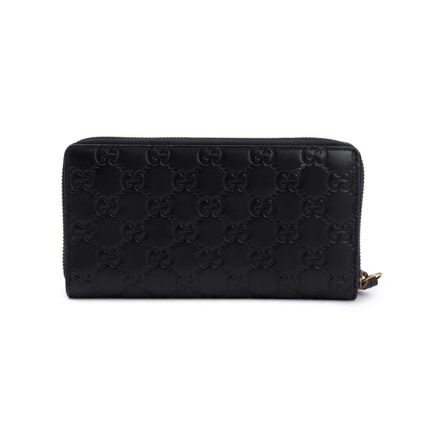 Gucci Black Signature Leather Cat Head Continental Zip Wallet