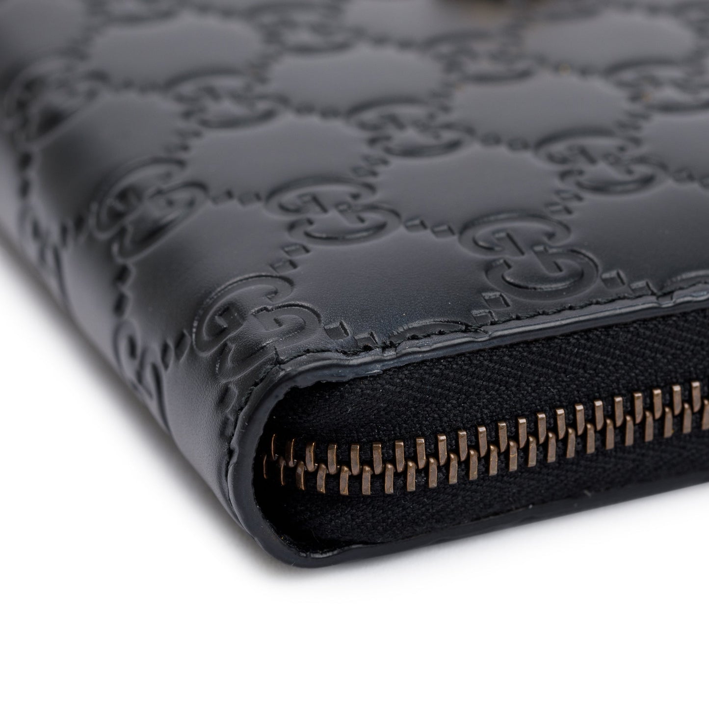 Gucci Black Signature Leather Cat Head Continental Zip Wallet