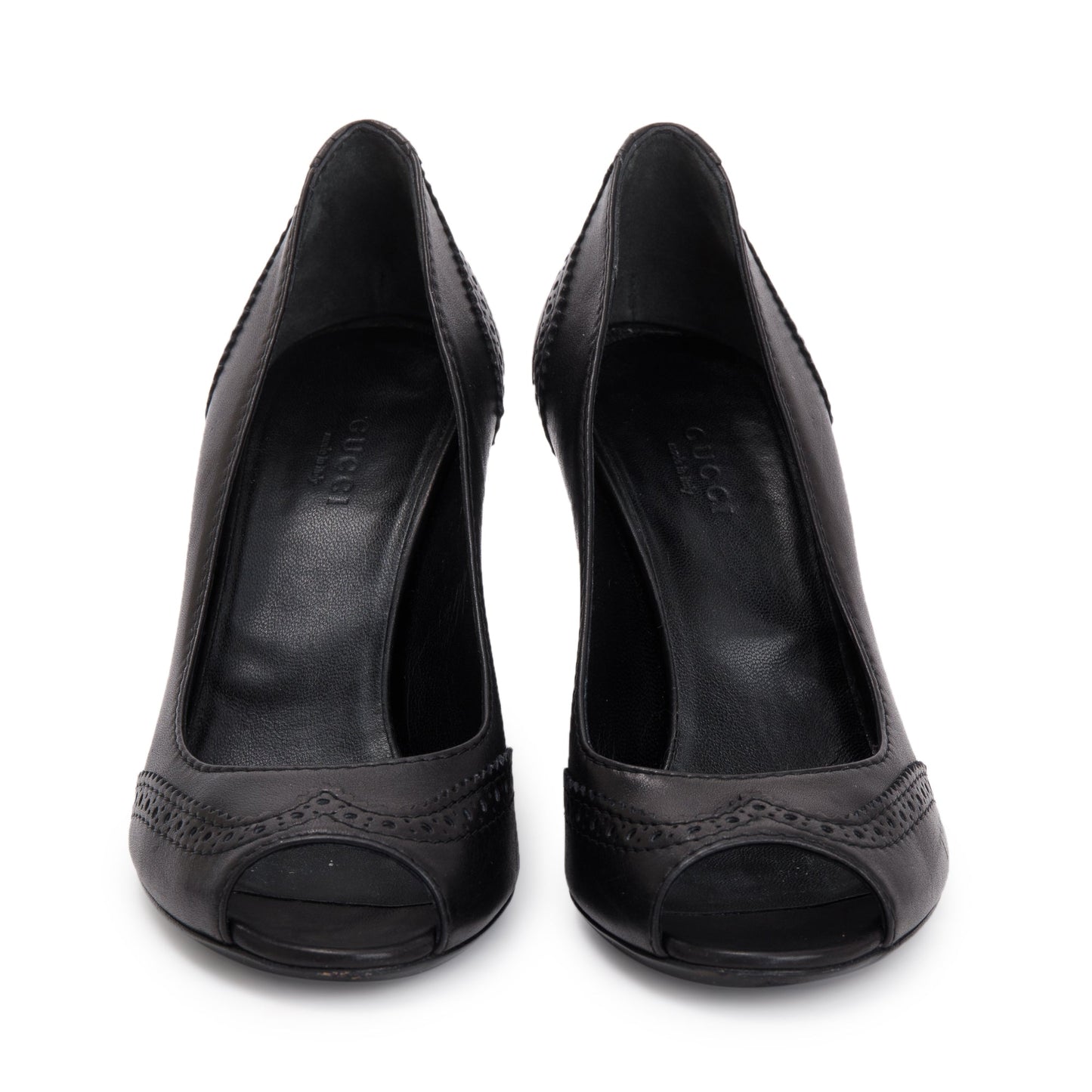 Gucci Black Signature Leather Pumps, Size 37
