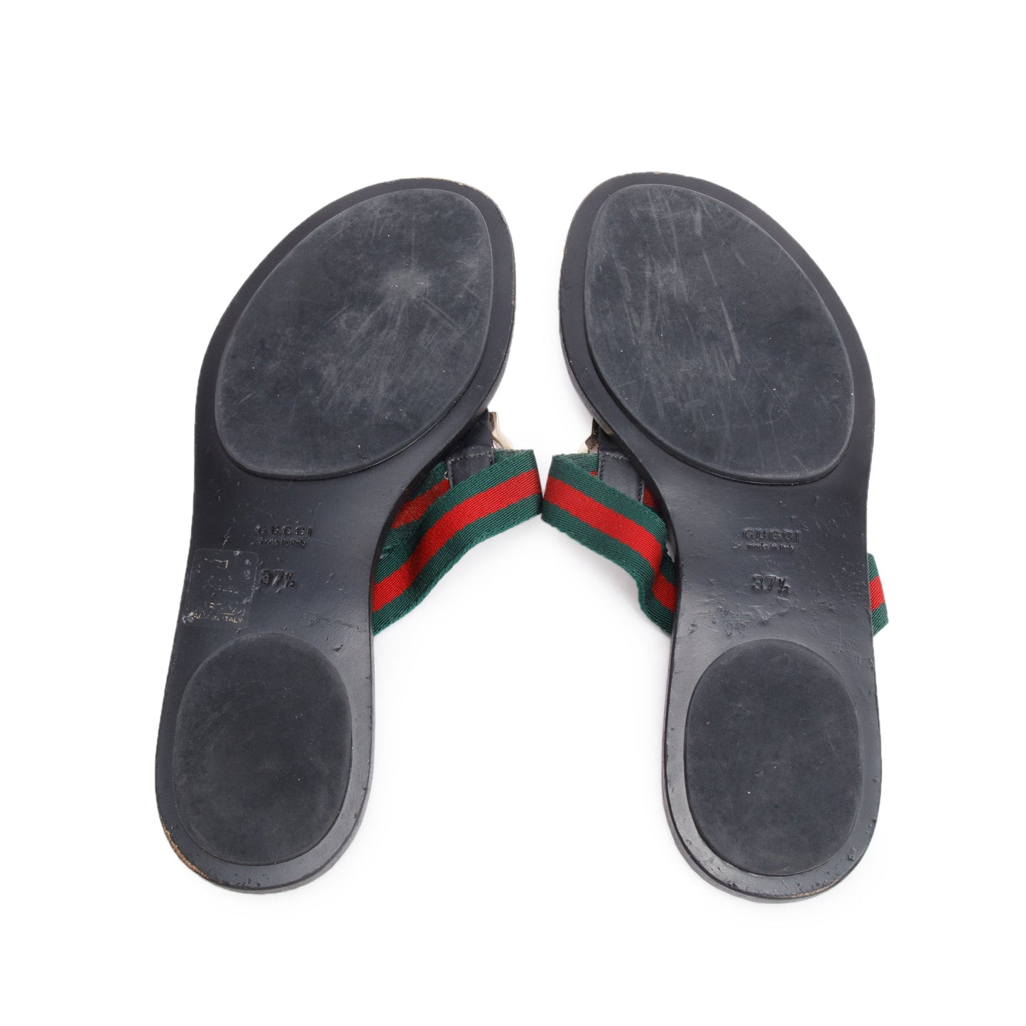 Gucci Black Signature Leather Web Canvas Interlocking G Logo Thong Sandals, Size 37.5