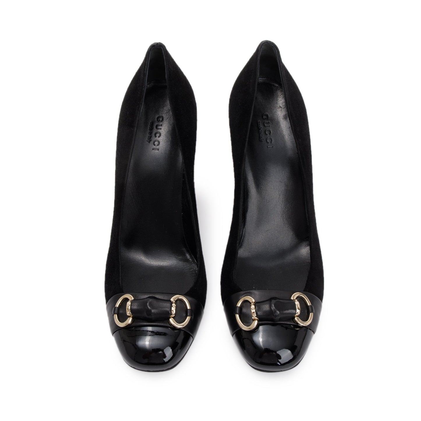 Gucci Black Suede Bamboo Horsebit Mid-Heel Pumps, Size 37.5