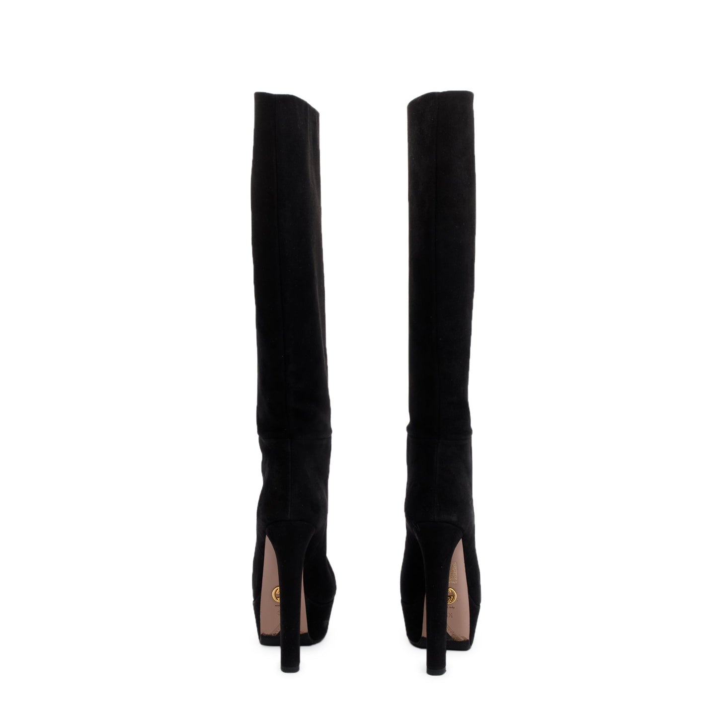 Gucci Black Suede Knee-High Platform Boots, Size 36.5